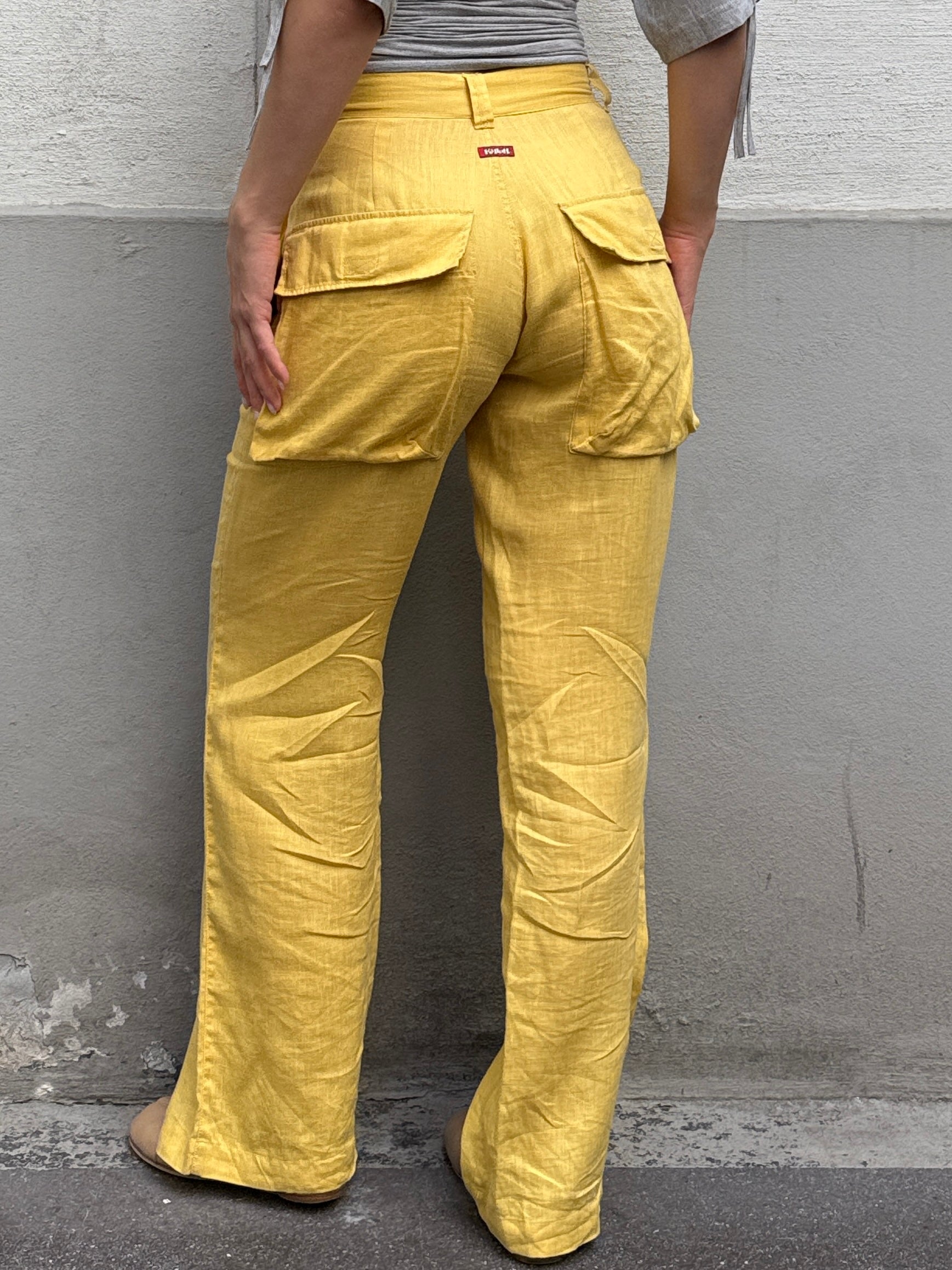 Vintage 100% Linen Bright Yellow Wide Leg Trousers S