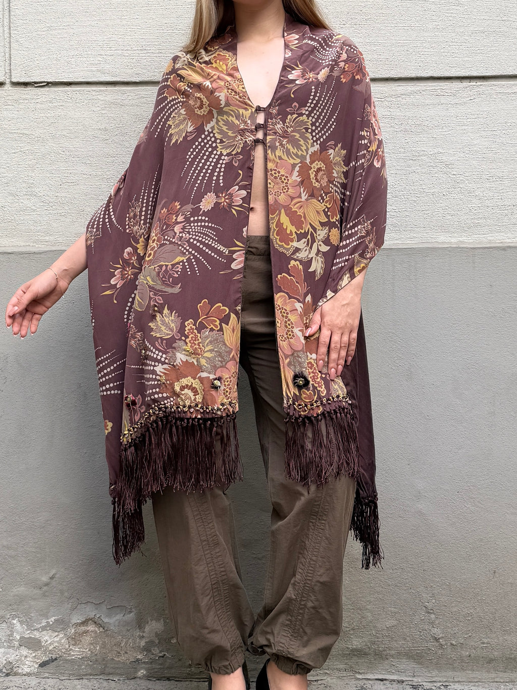 Vintage 100% Silk Fringe/Tassel Shawl