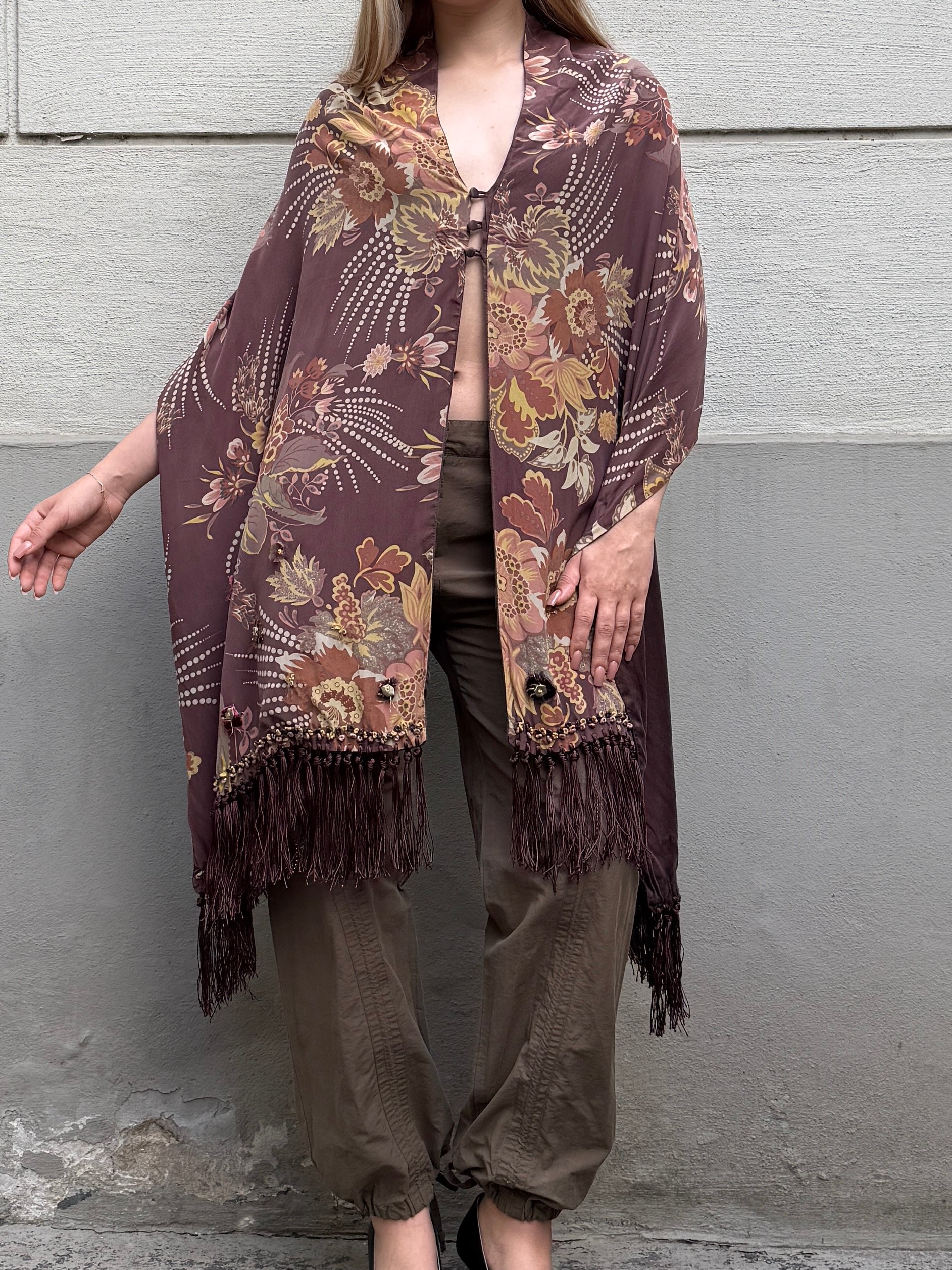 Vintage 100% Silk Fringe/Tassel Shawl
