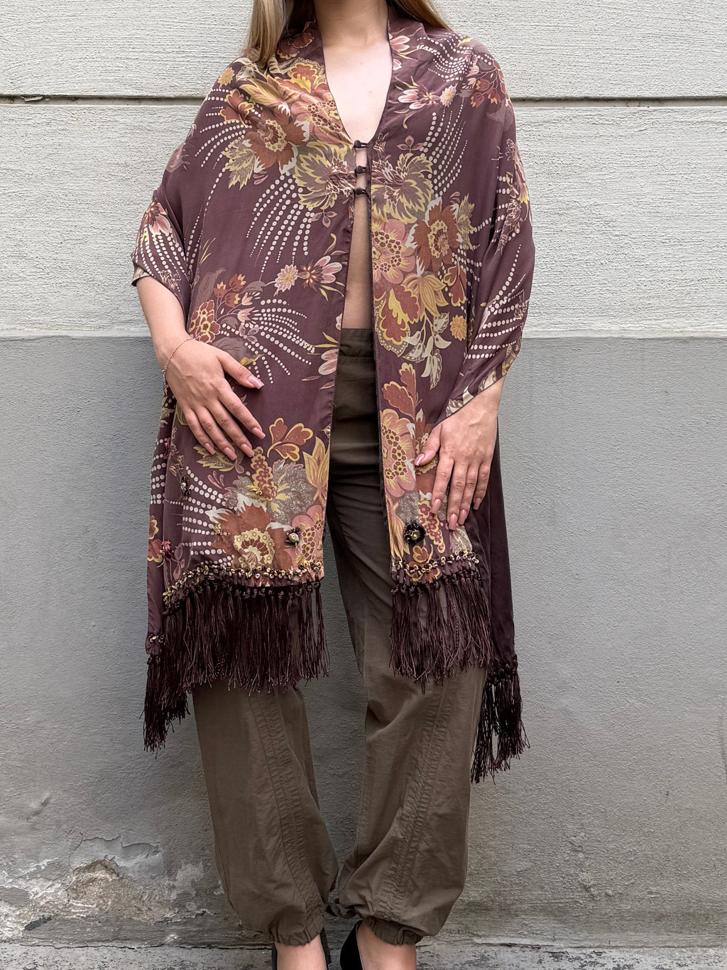 Vintage 100% Silk Fringe/Tassel Shawl