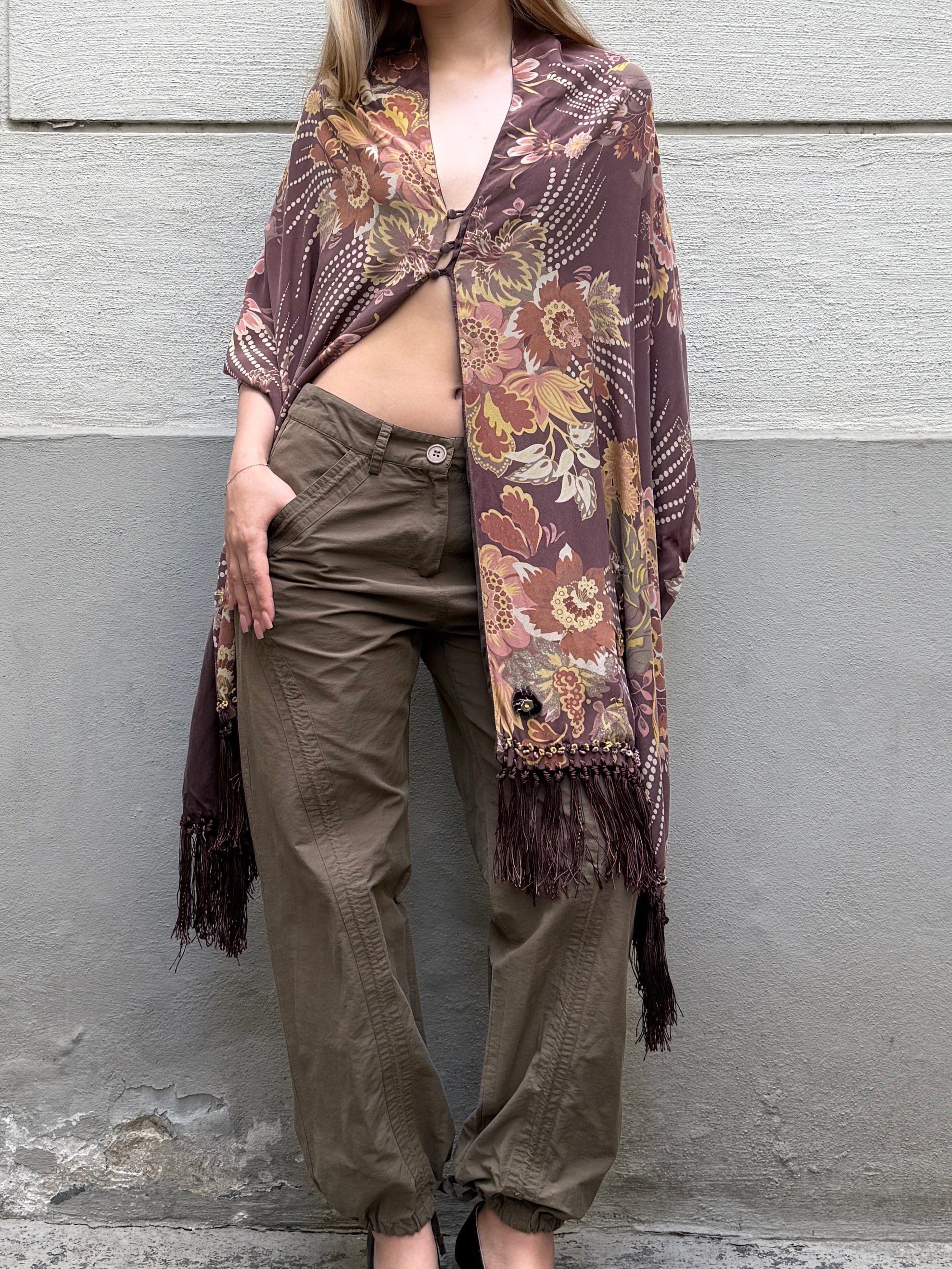 Vintage 100% Silk Fringe/Tassel Shawl