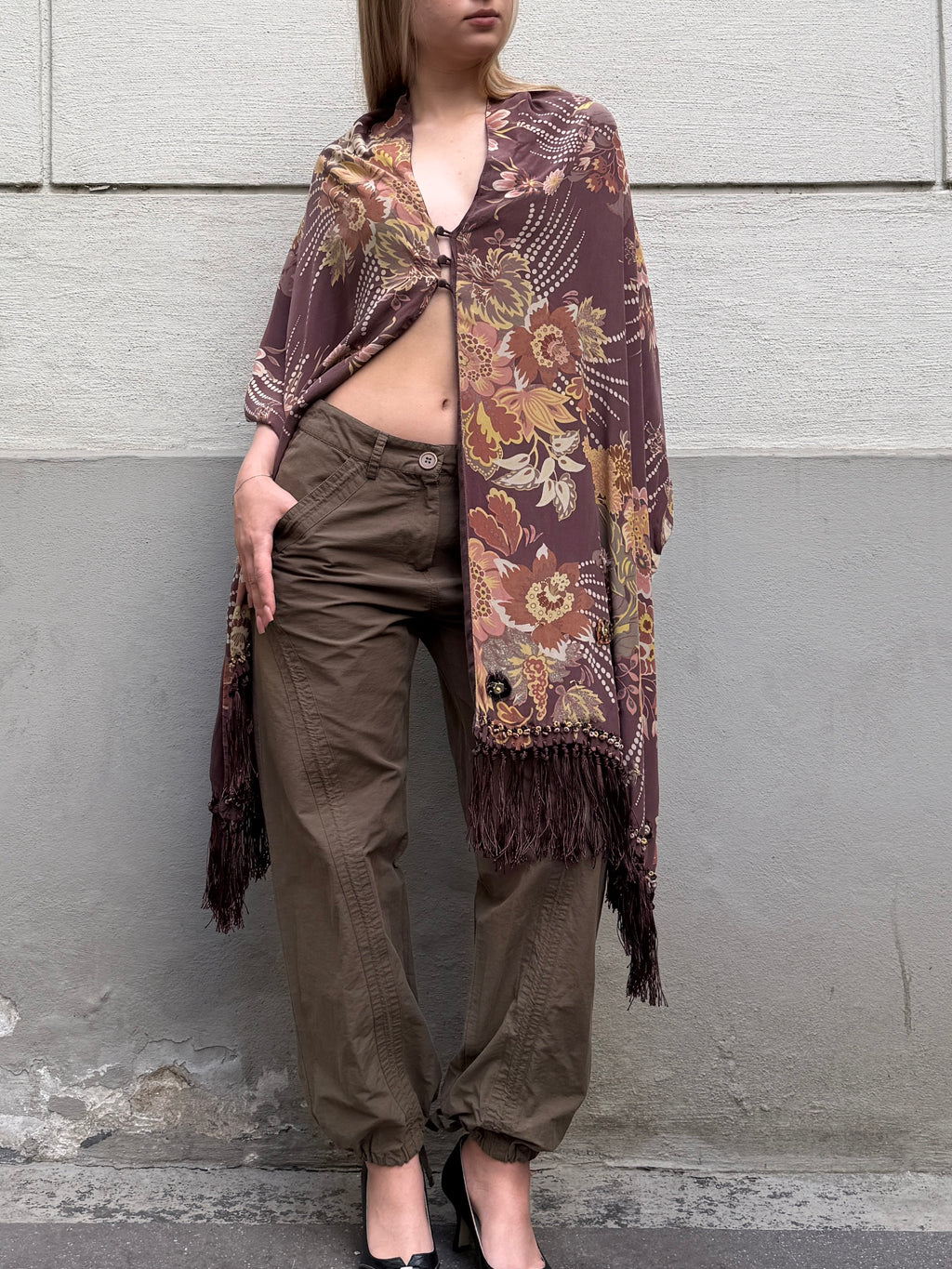 Vintage 100% Silk Fringe/Tassel Shawl