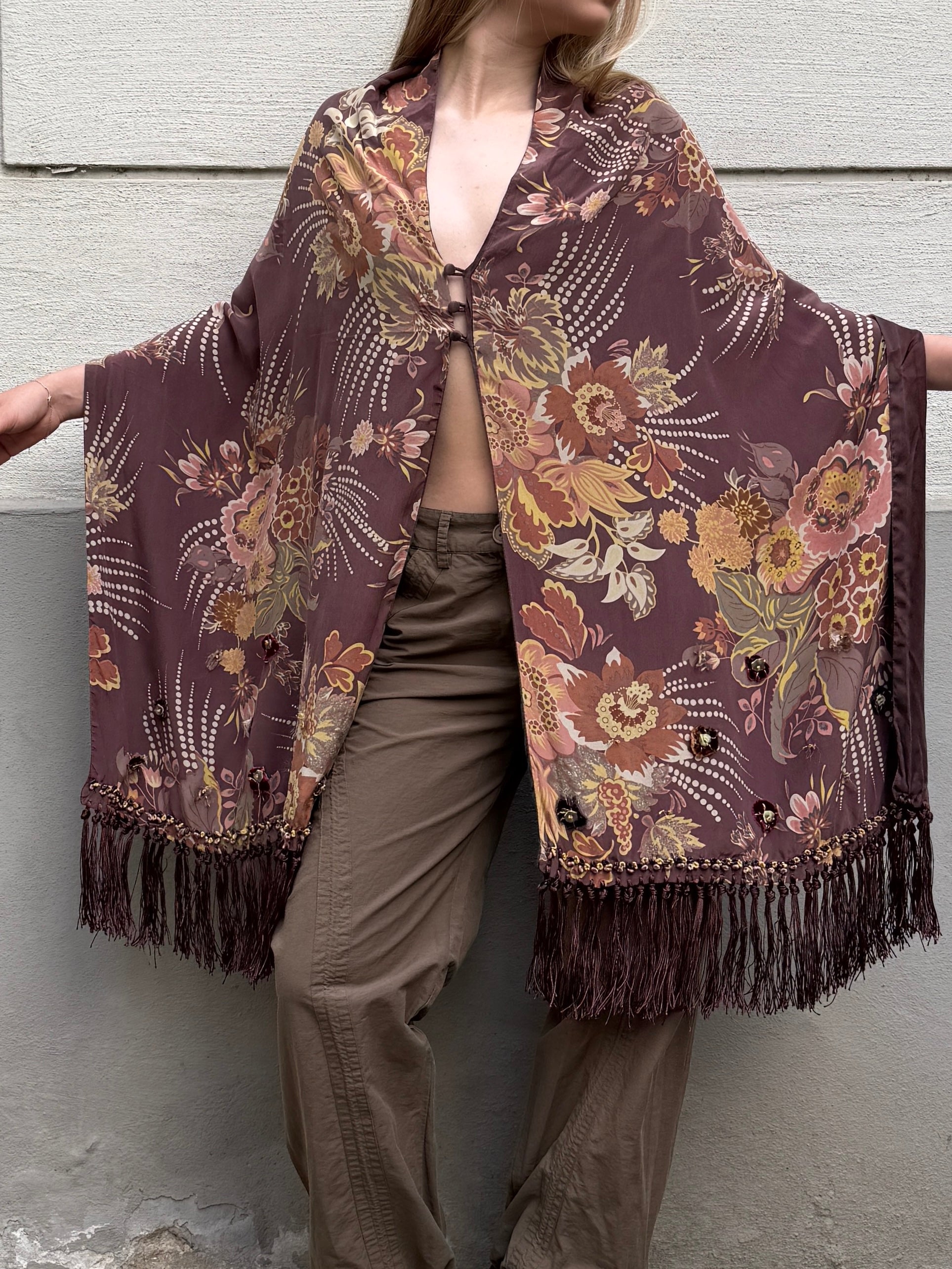 Vintage 100% Silk Fringe/Tassel Shawl