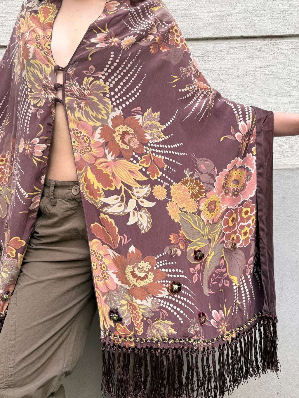 Vintage 100% Silk Fringe/Tassel Shawl
