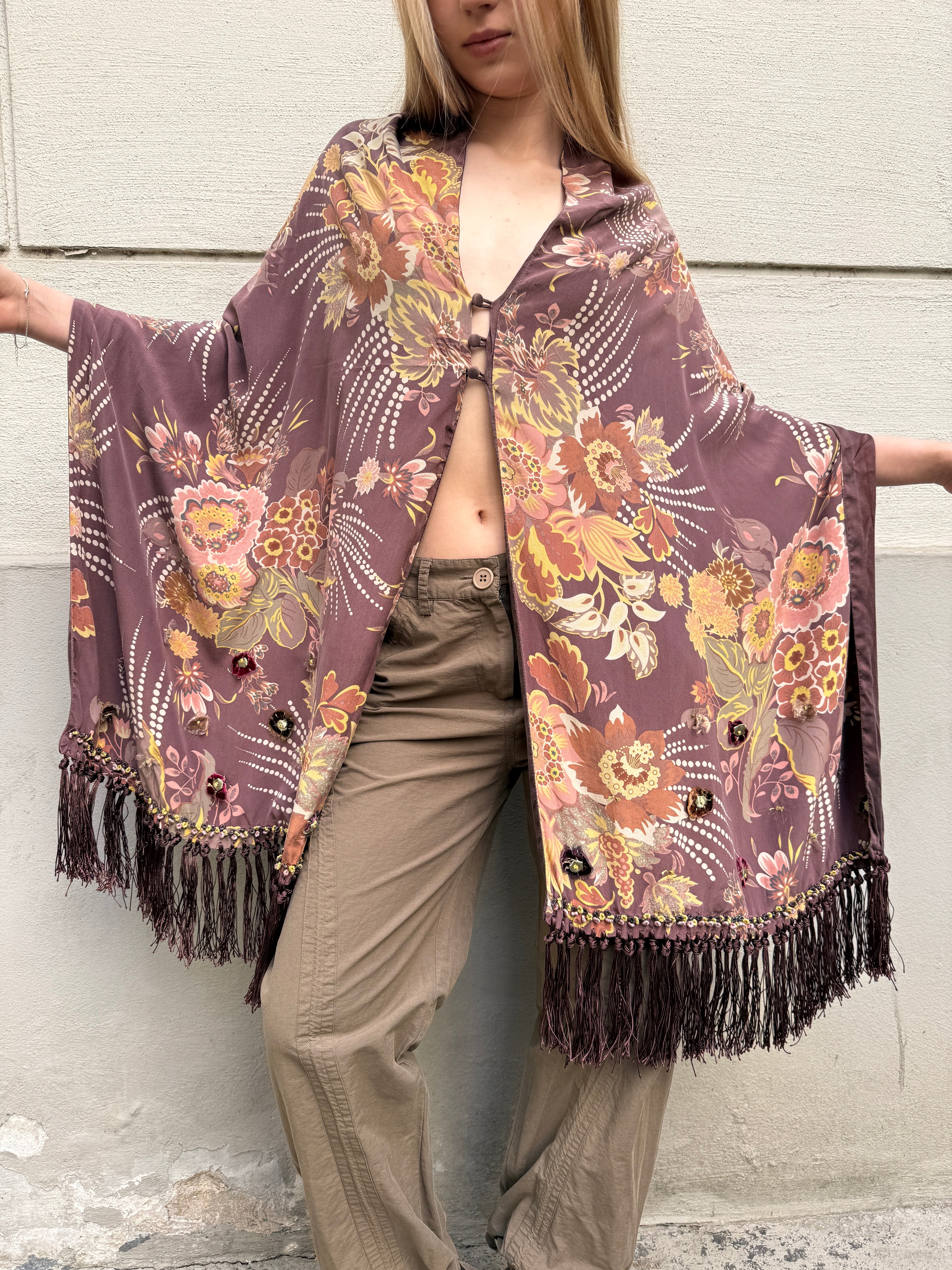 Vintage 100% Silk Fringe/Tassel Shawl