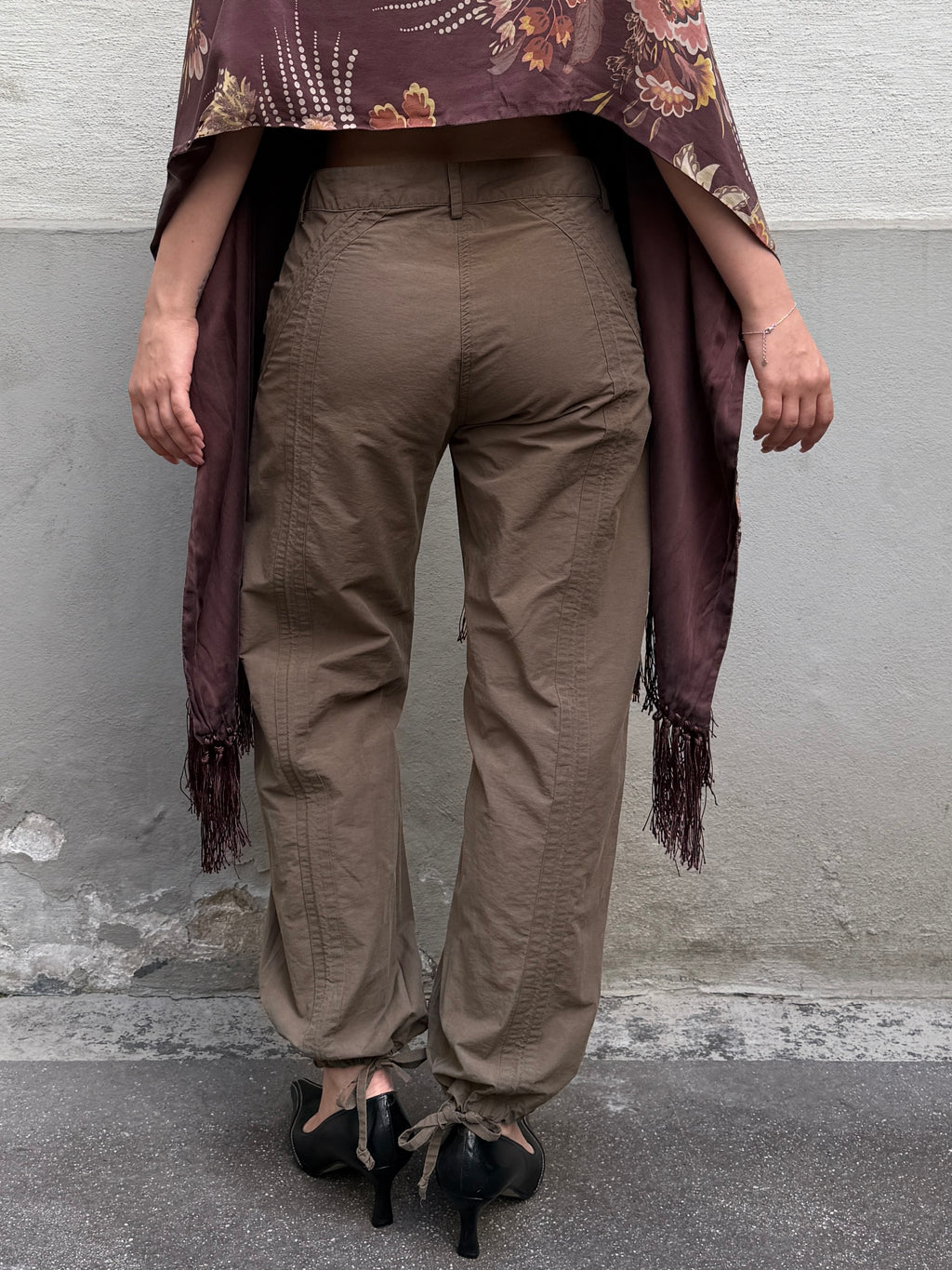 Vintage 100% Cotton Dark Khaki Bubble Capri Pants XS/S