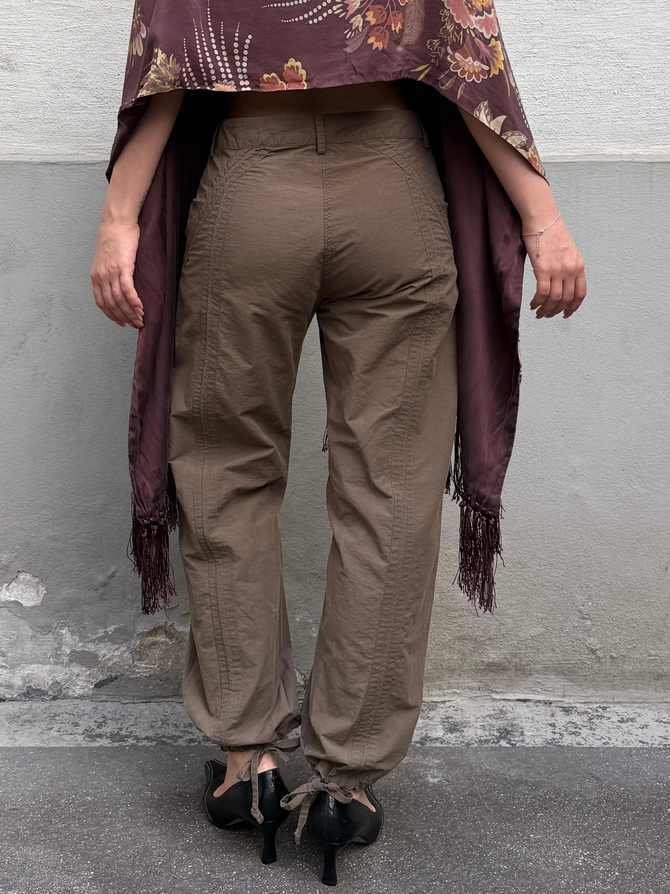 Vintage 100% Cotton Dark Khaki Bubble Capri Pants XS/S
