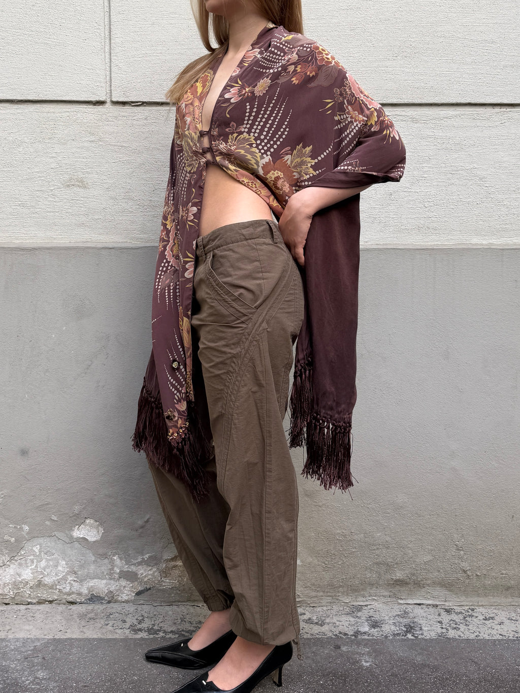 Vintage 100% Cotton Dark Khaki Bubble Capri Pants XS/S