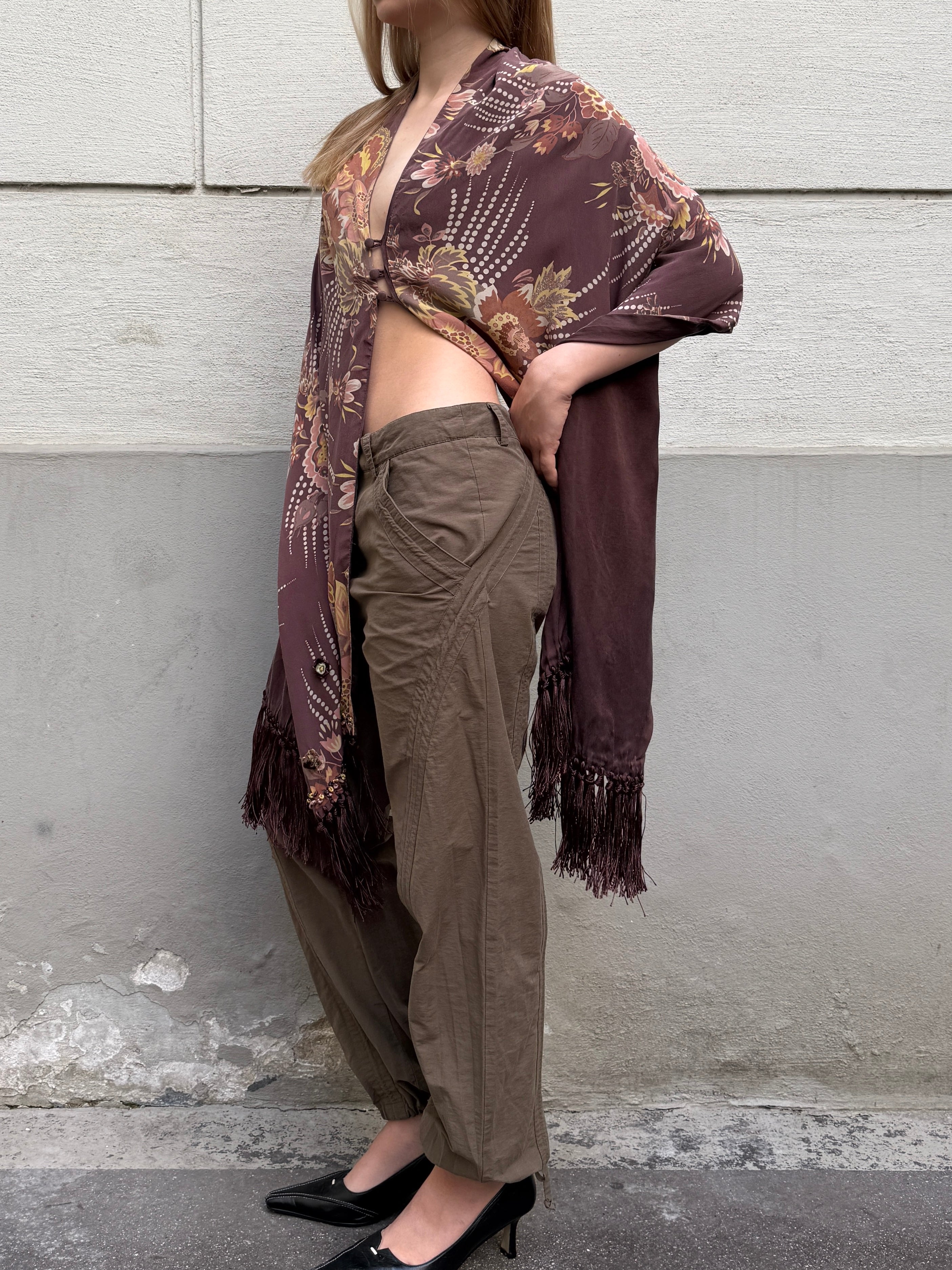 Vintage 100% Cotton Dark Khaki Bubble Capri Pants XS/S