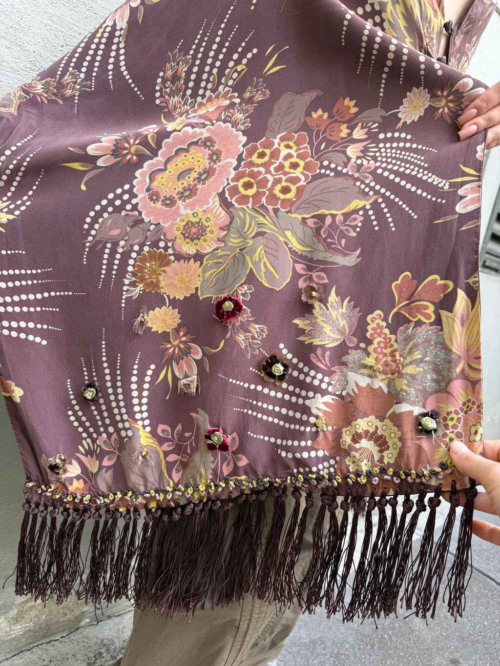 Vintage 100% Silk Fringe/Tassel Shawl