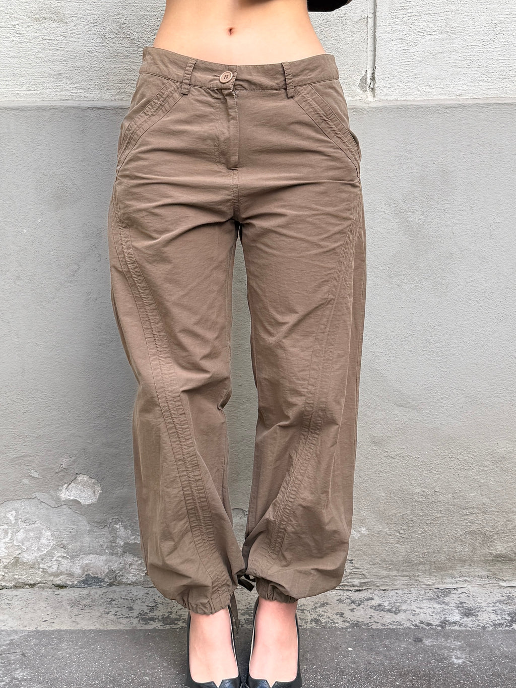 Vintage 100% Cotton Dark Khaki Bubble Capri Pants XS/S