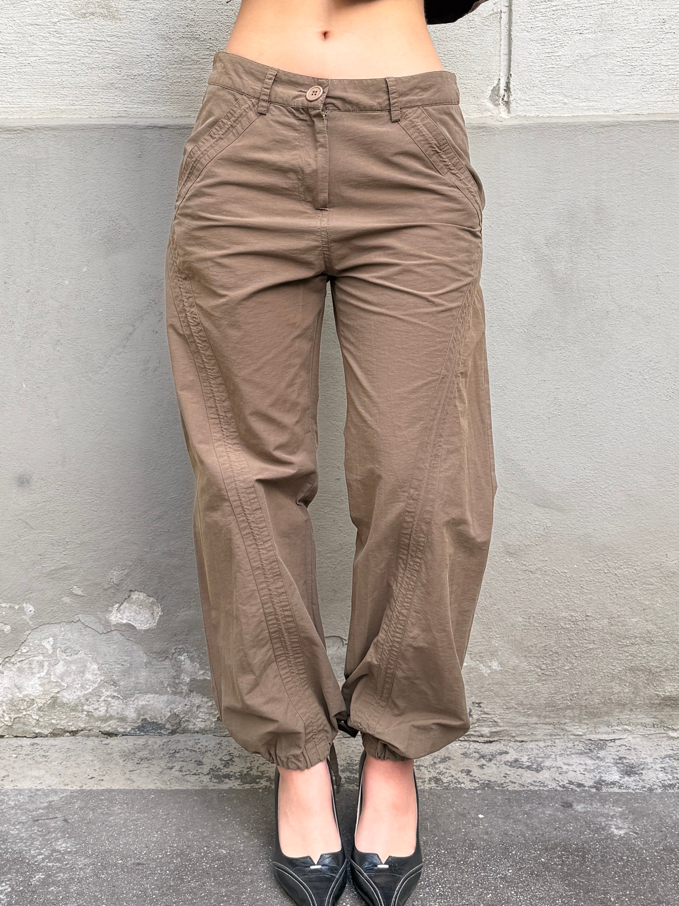 Vintage 100% Cotton Dark Khaki Bubble Capri Pants XS/S