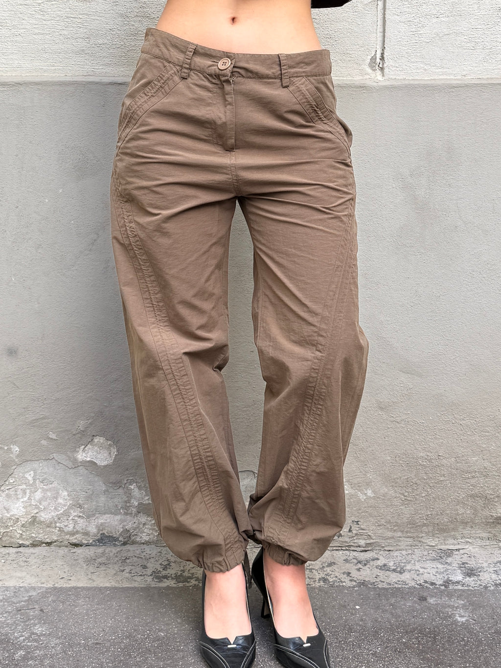 Vintage 100% Cotton Dark Khaki Bubble Capri Pants XS/S