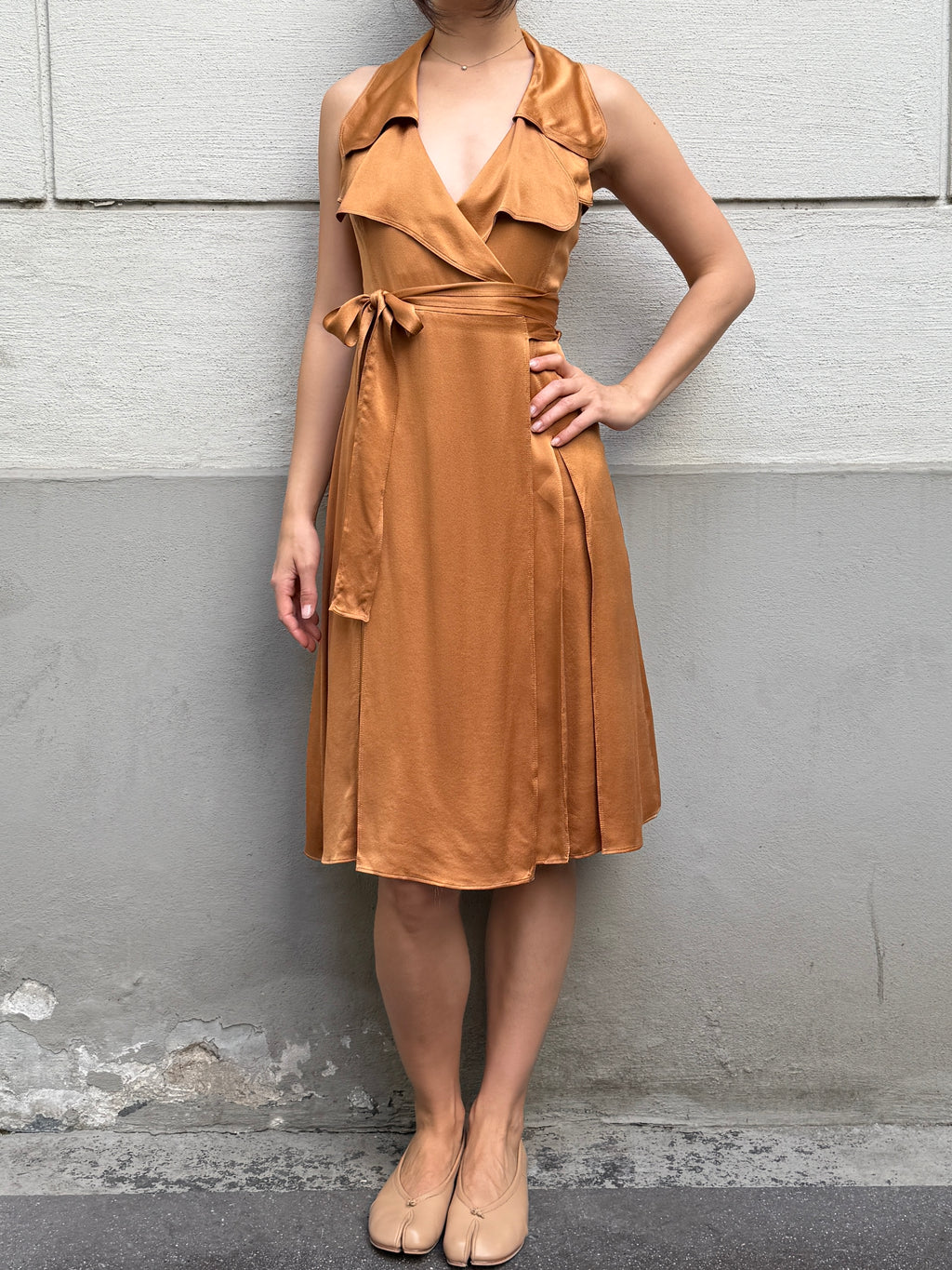 Burberry 100% Silk Congac Copper Wrap Dress M