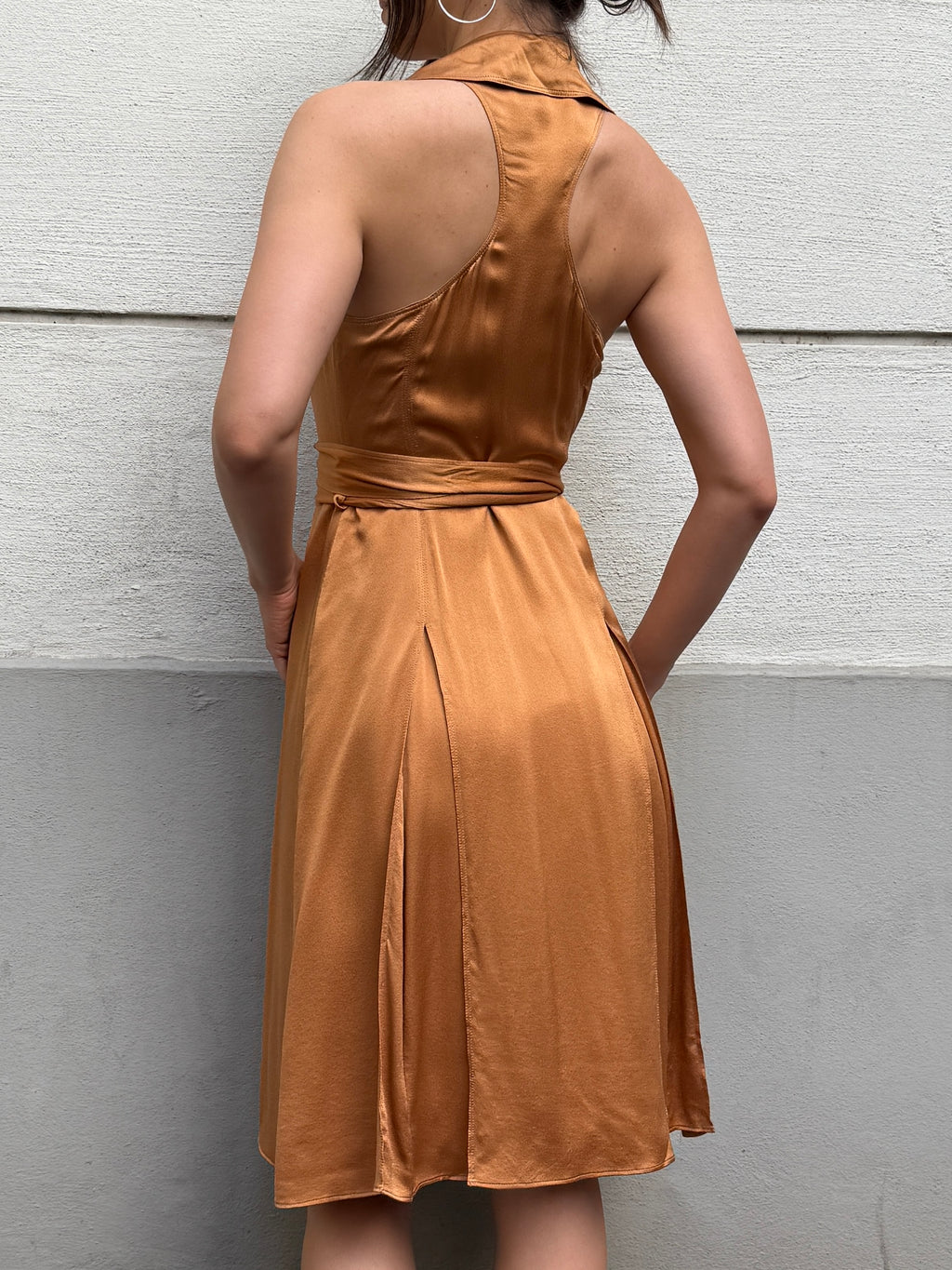 Burberry 100% Silk Congac Copper Wrap Dress M