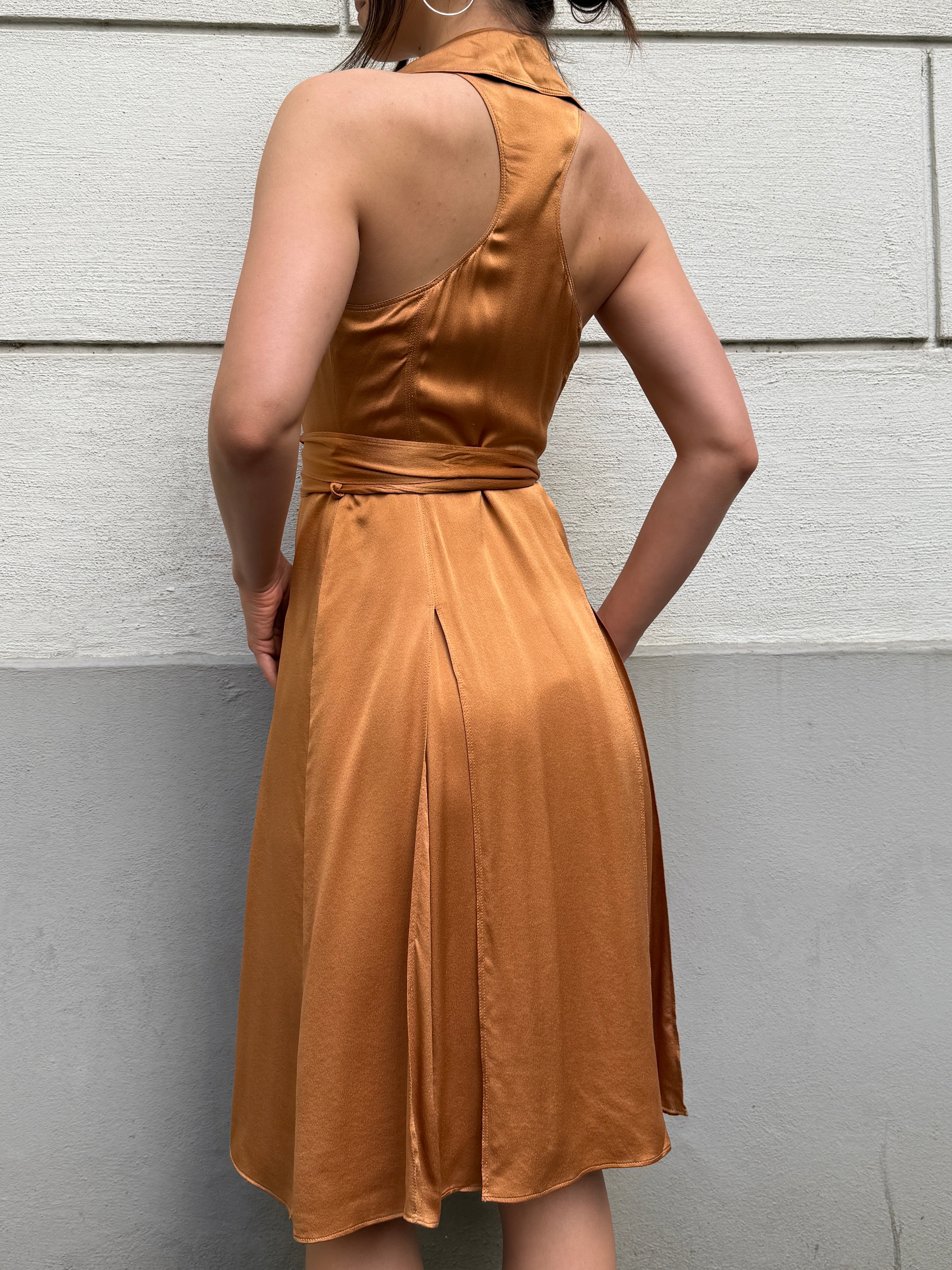 Burberry 100% Silk Congac Copper Wrap Dress M