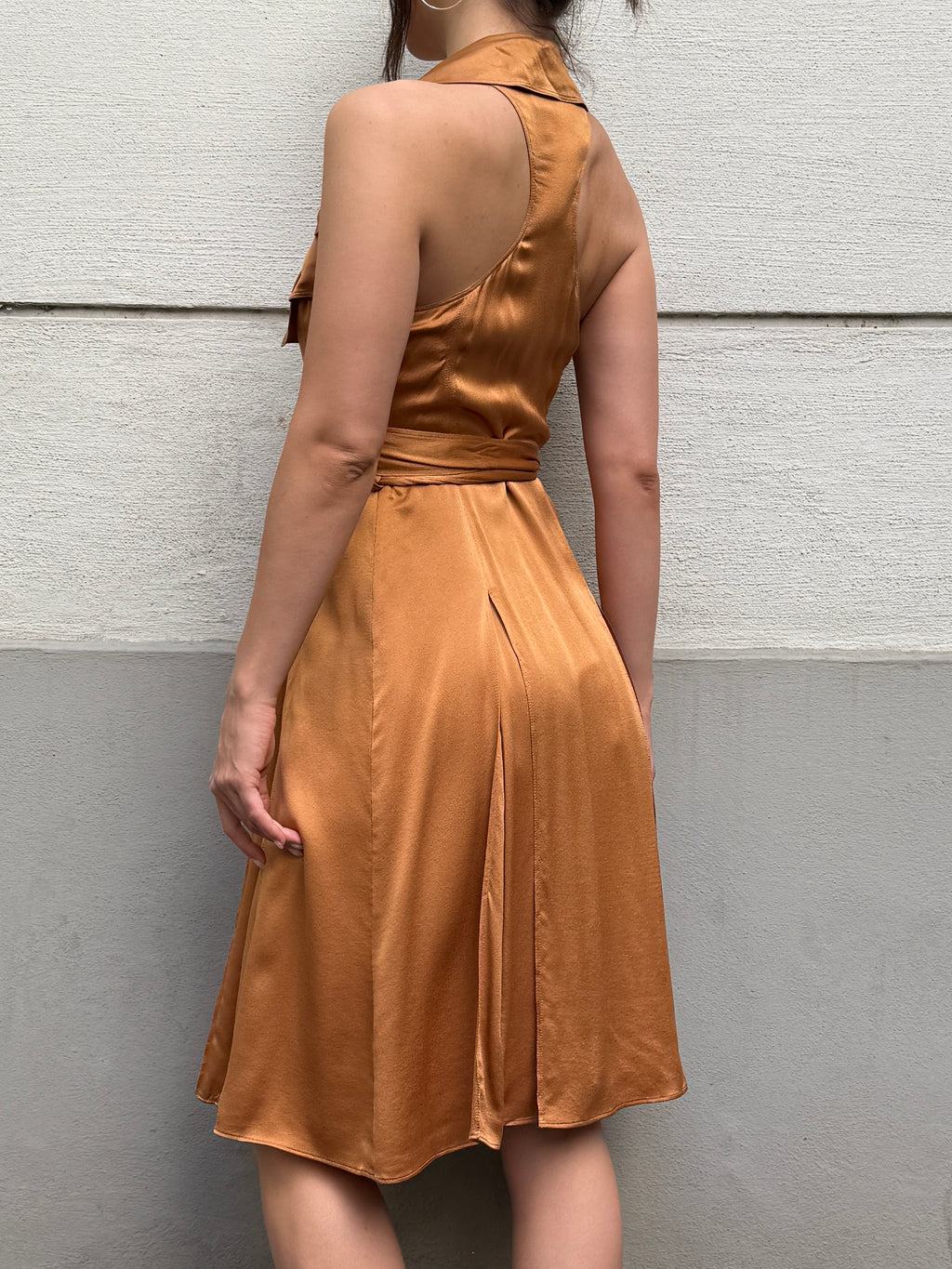 Burberry 100% Silk Congac Copper Wrap Dress M