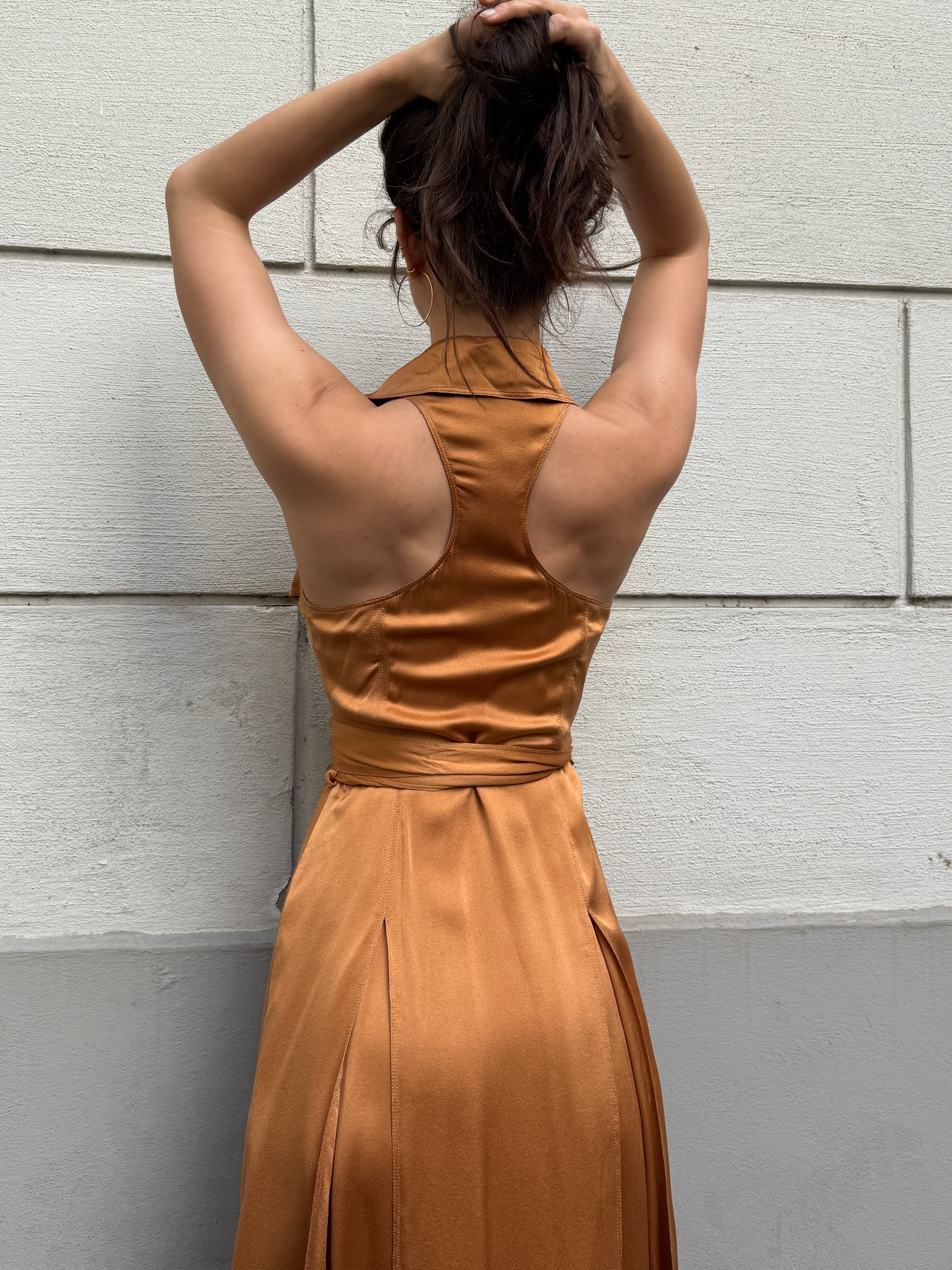 Burberry 100% Silk Congac Copper Wrap Dress M