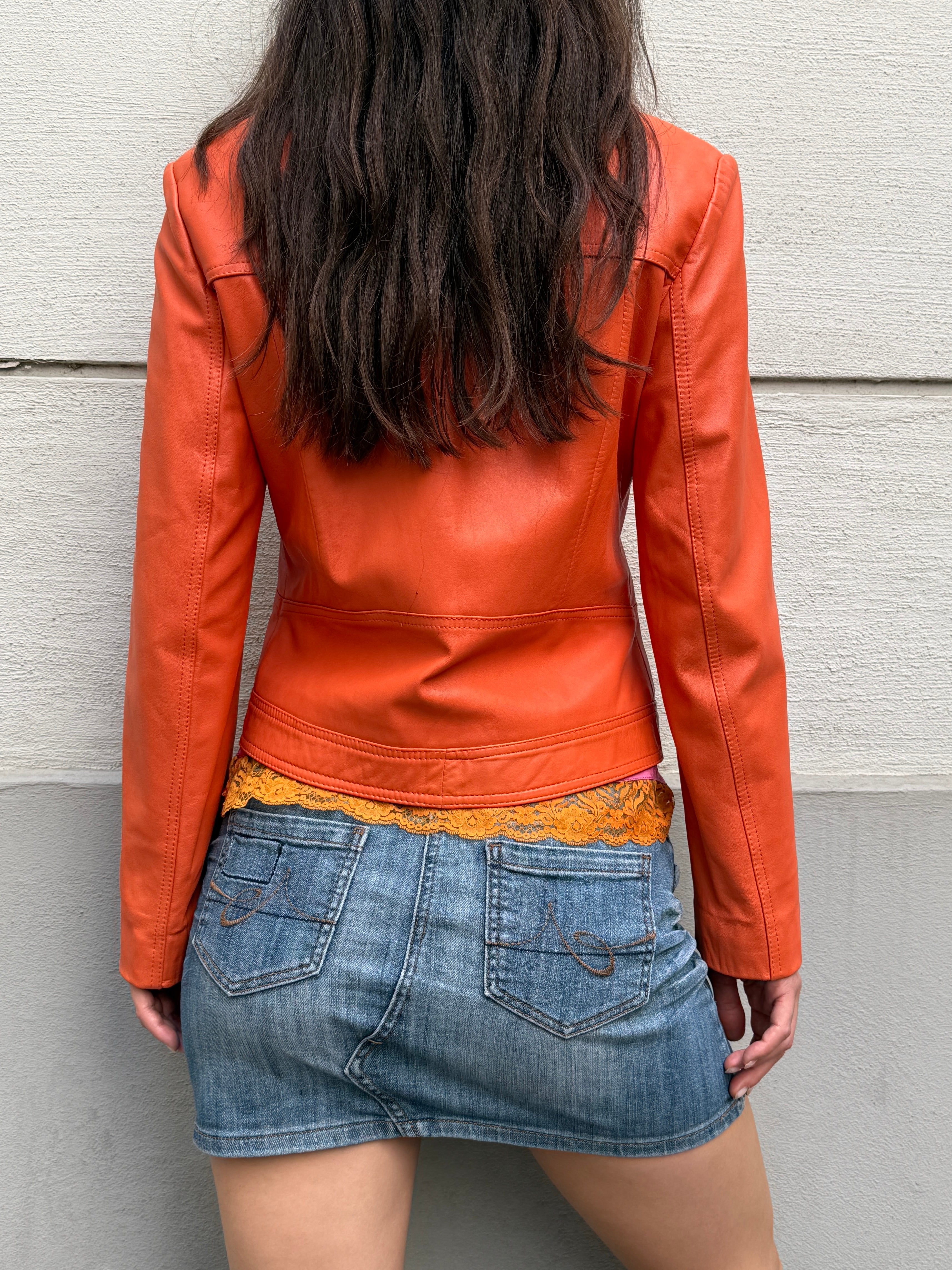 Vintage 100% Genuine Leather Orange Jacket M