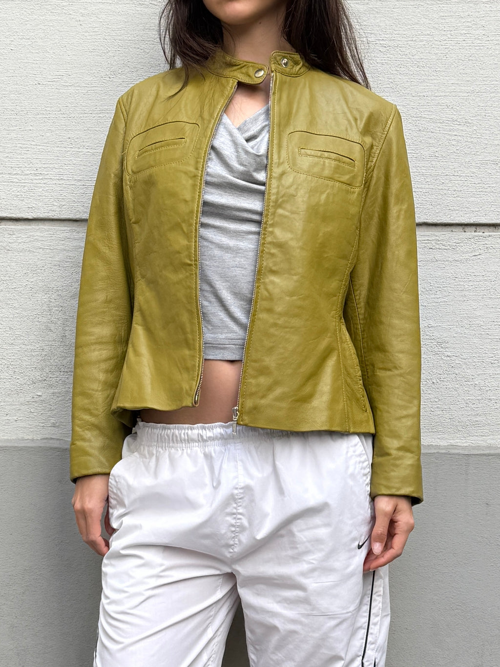Vintage Olive Green 100% Genuine Leather Jacket M/L