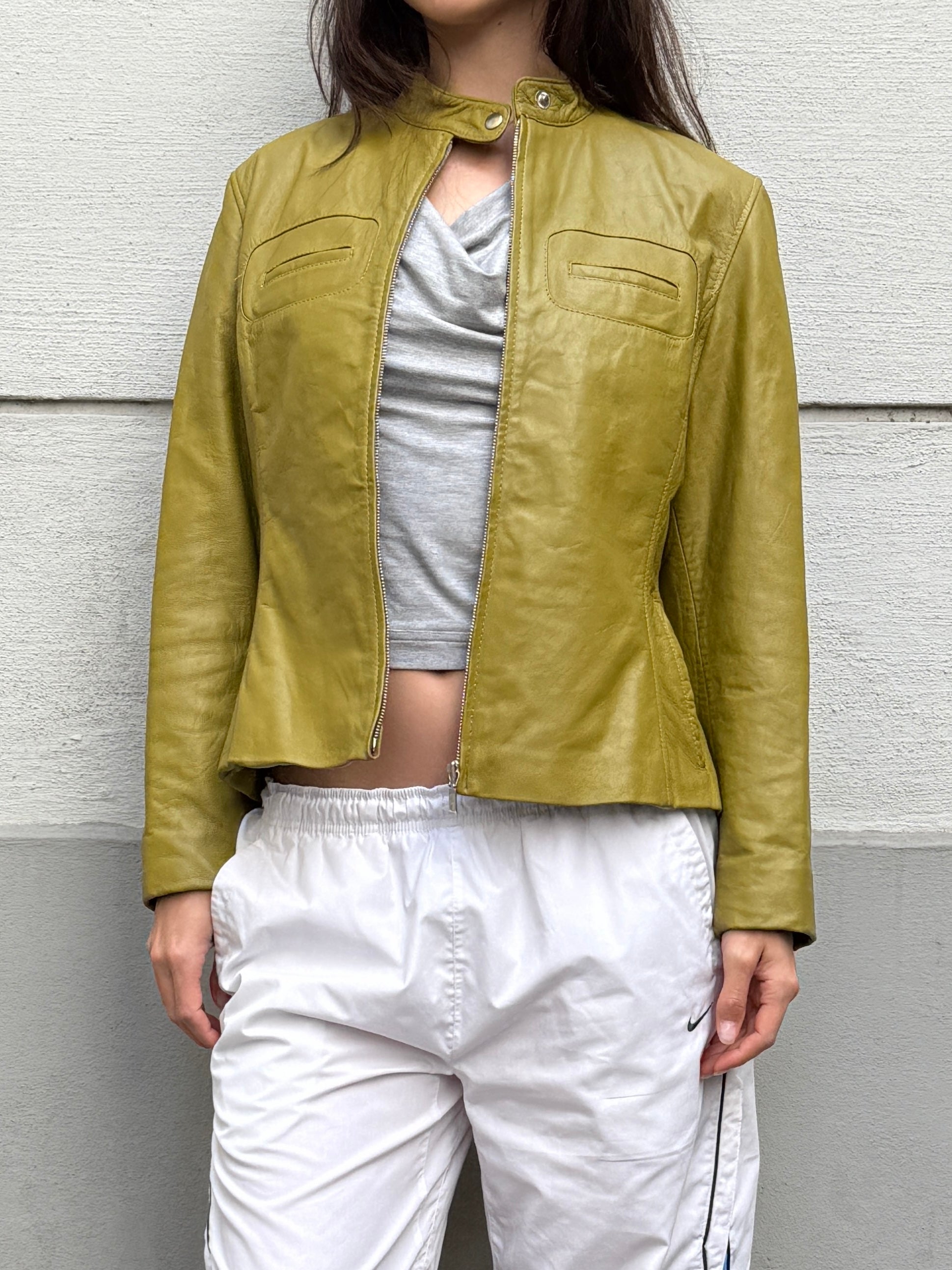Vintage Olive Green 100% Genuine Leather Jacket M/L