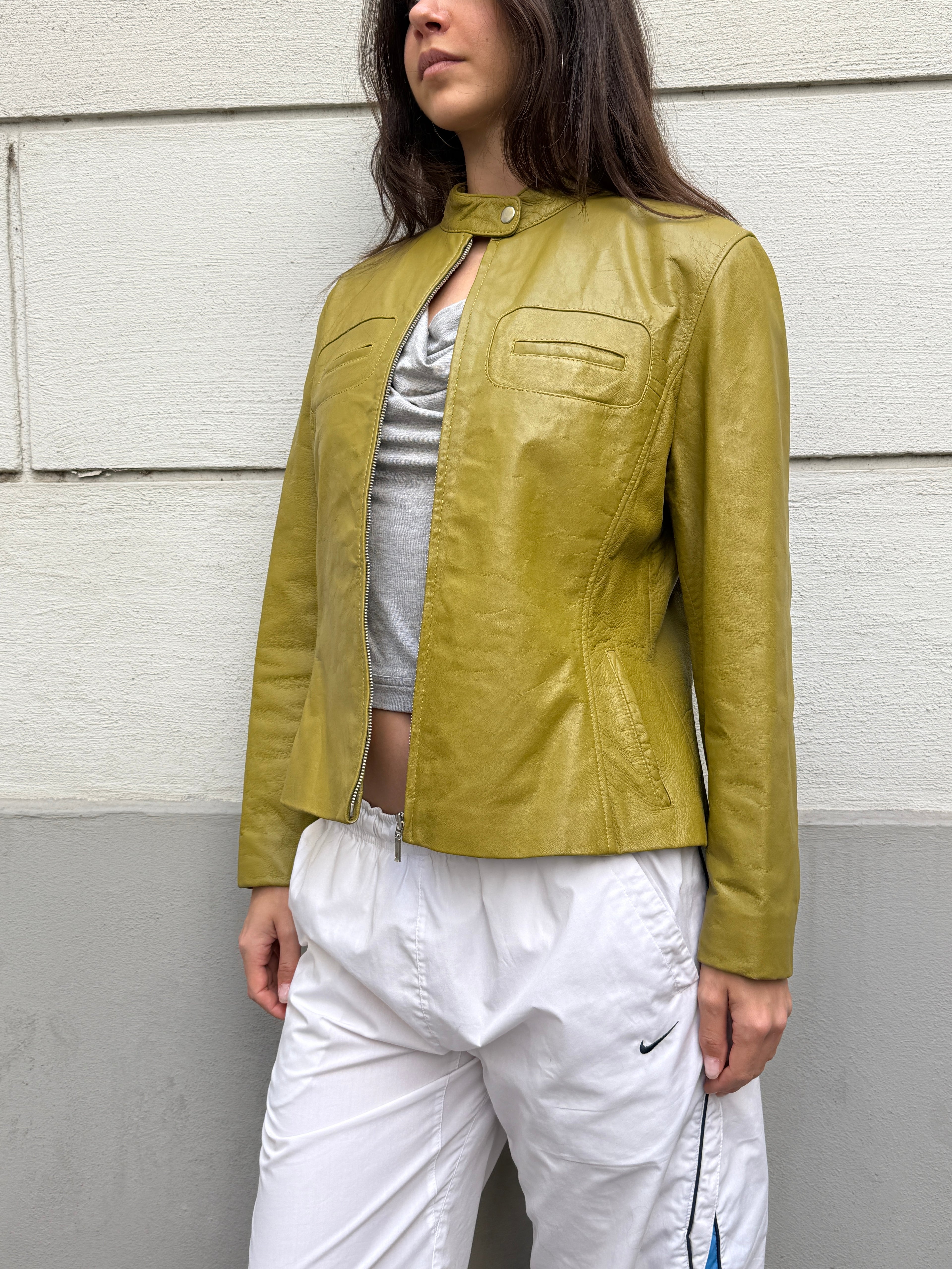 Vintage Olive Green 100% Genuine Leather Jacket M/L