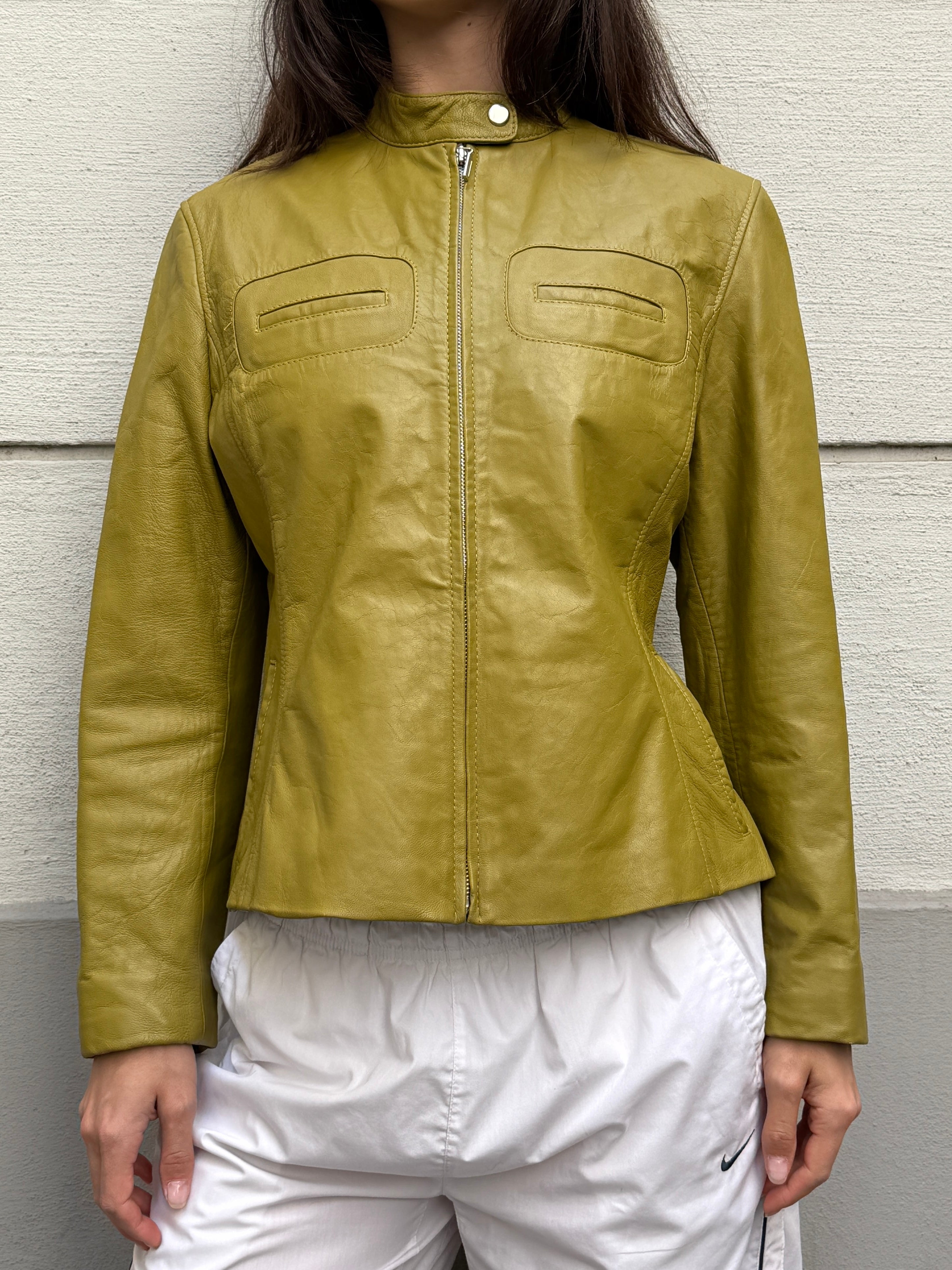 Vintage Olive Green 100% Genuine Leather Jacket M/L