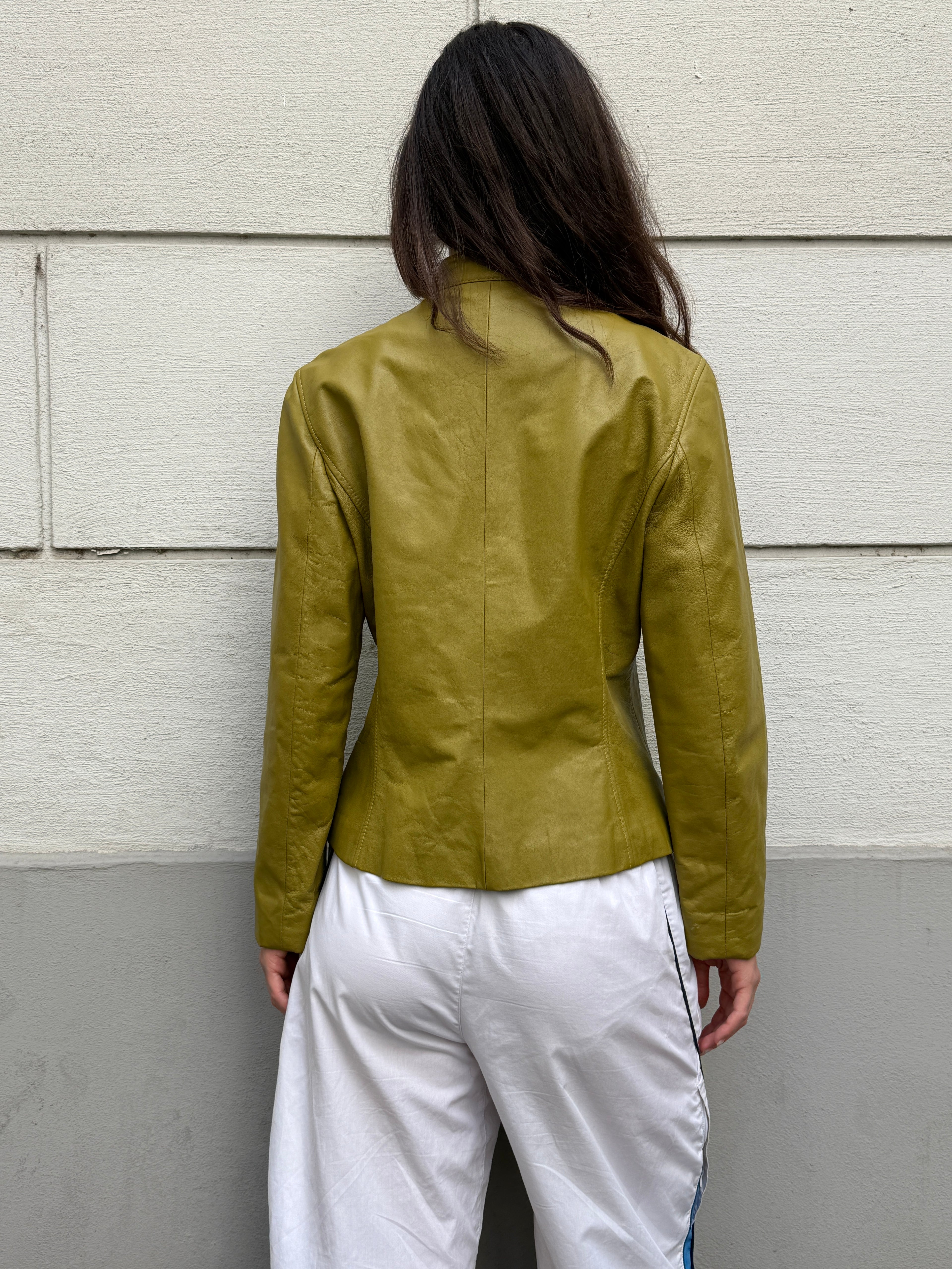 Vintage Olive Green 100% Genuine Leather Jacket M/L