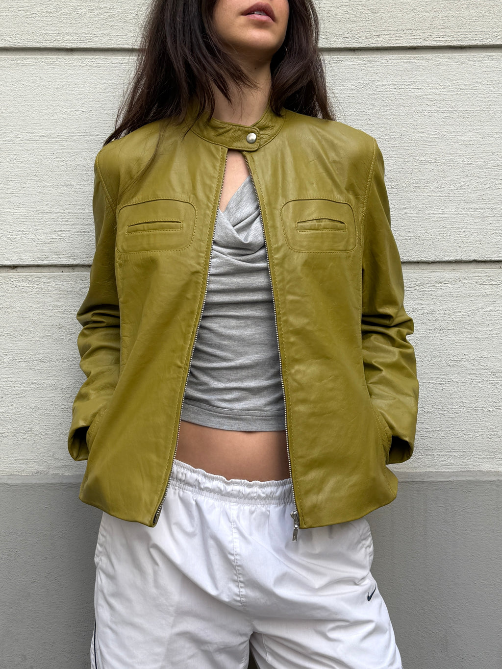 Vintage Olive Green 100% Genuine Leather Jacket M/L