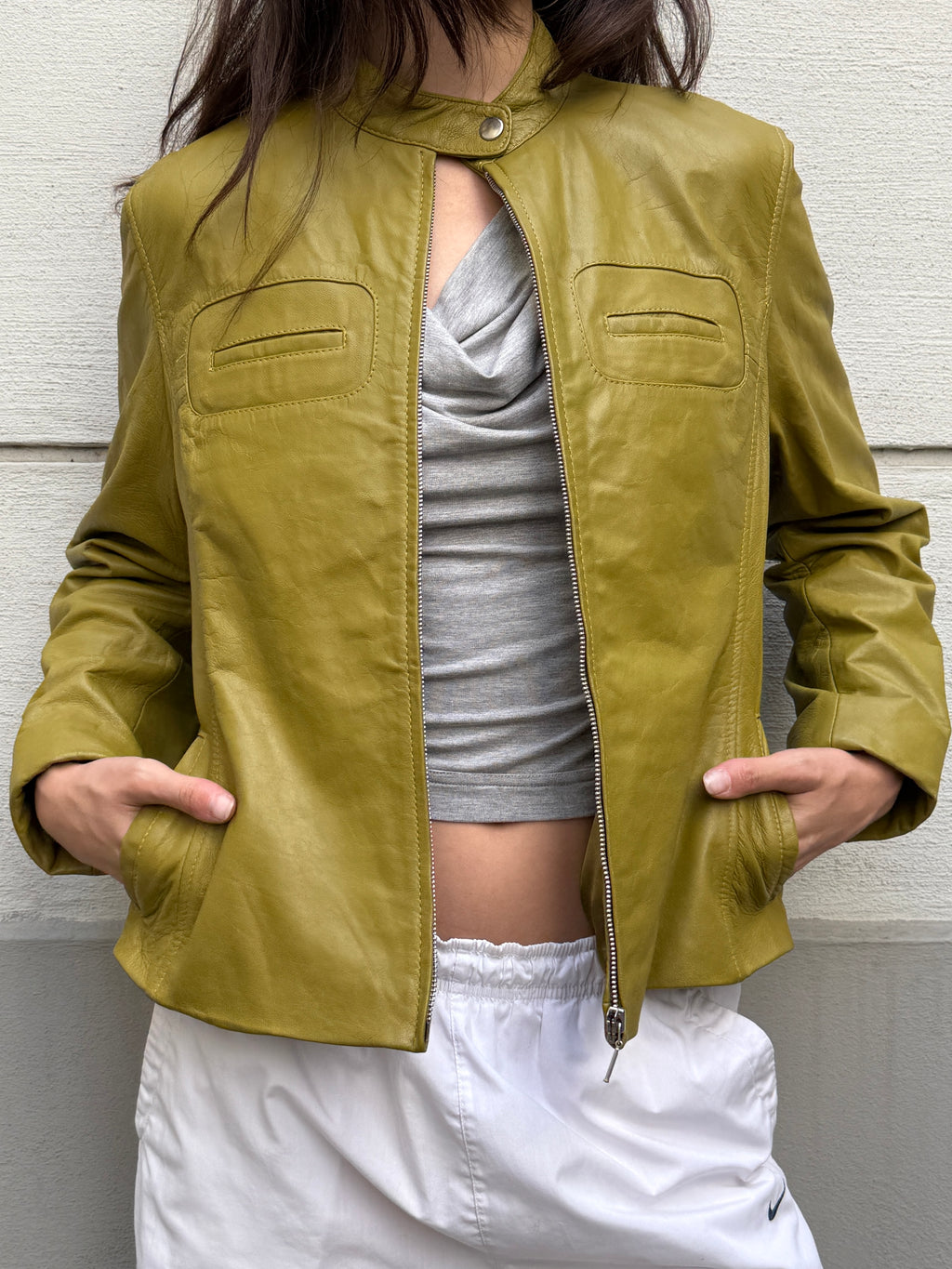 Vintage Olive Green 100% Genuine Leather Jacket M/L