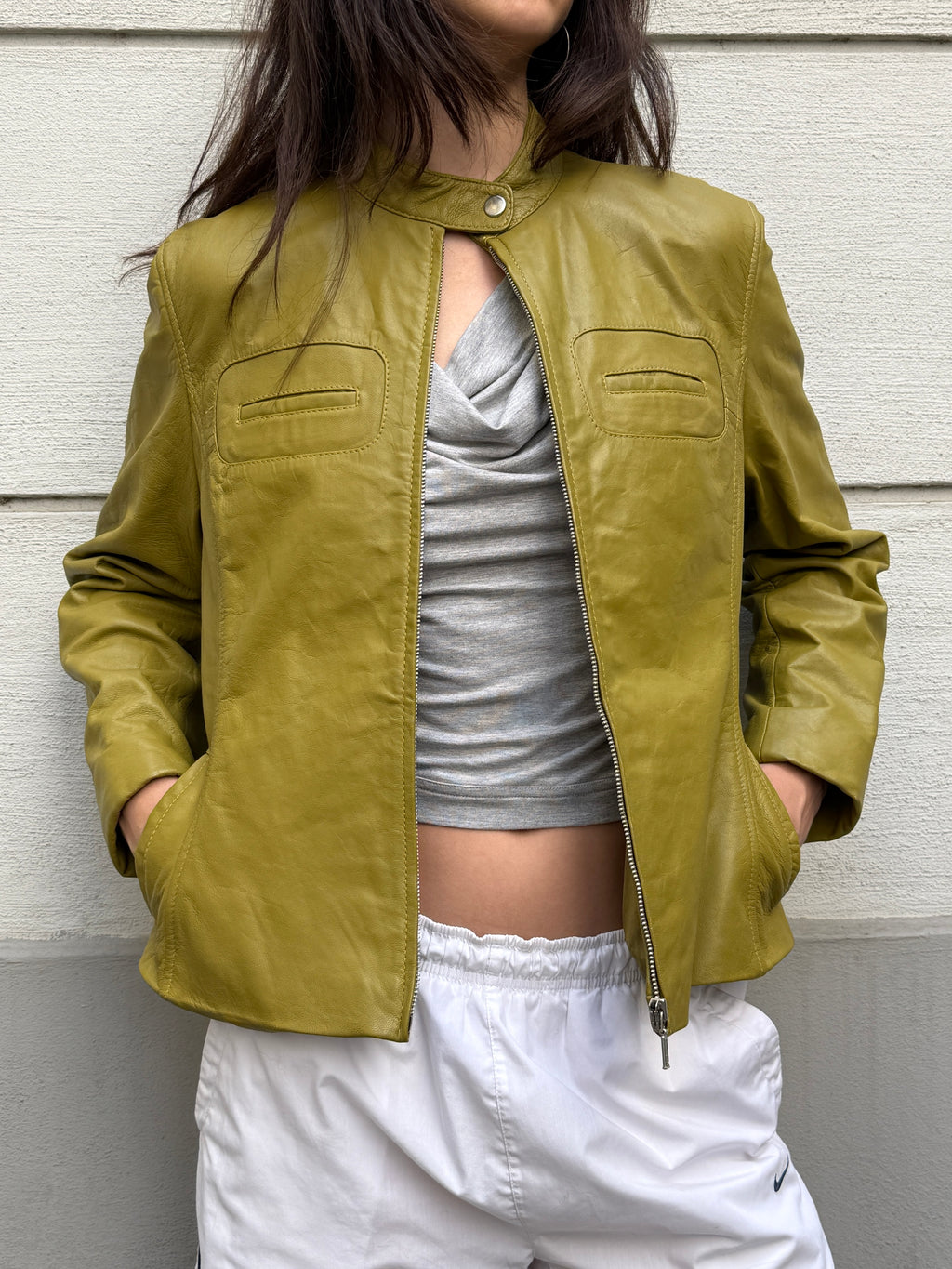 Vintage Olive Green 100% Genuine Leather Jacket M/L