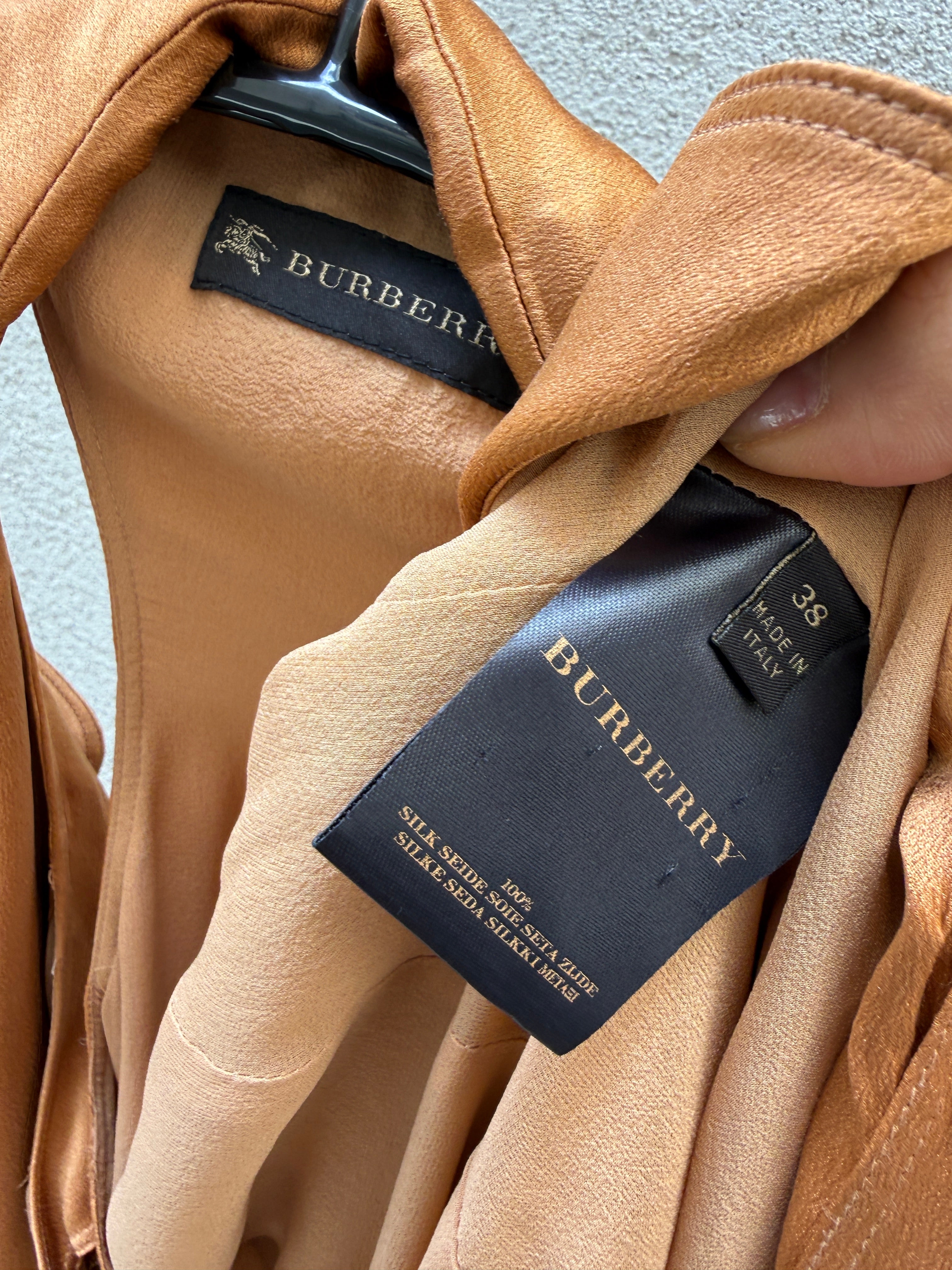 Burberry 100% Silk Congac Copper Wrap Dress M