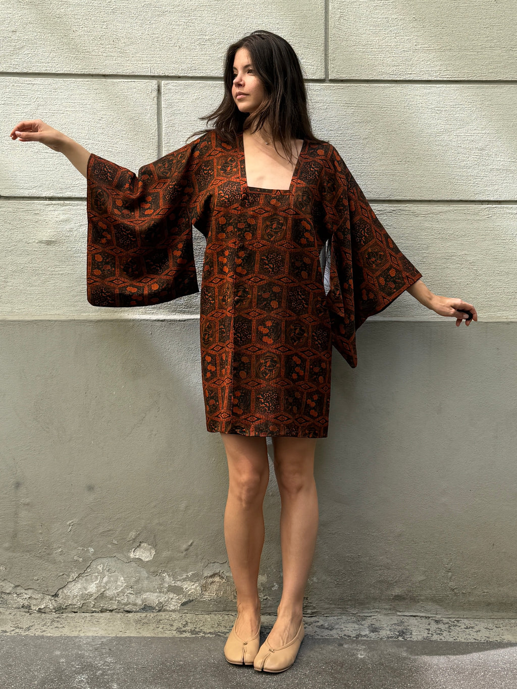 Vintage Authentic Red Japanese Kimono Dress