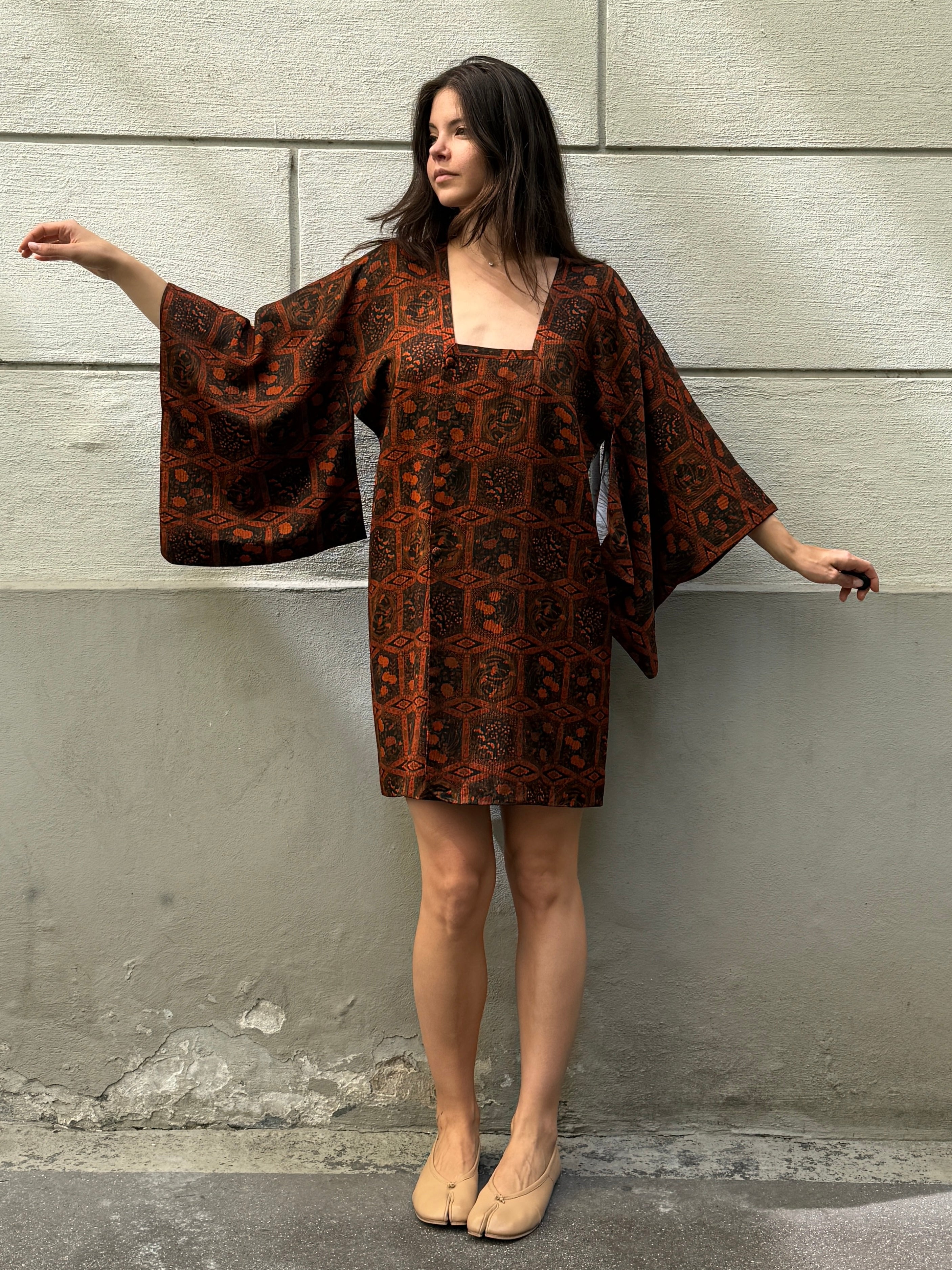 Vintage Authentic Red Japanese Kimono Dress
