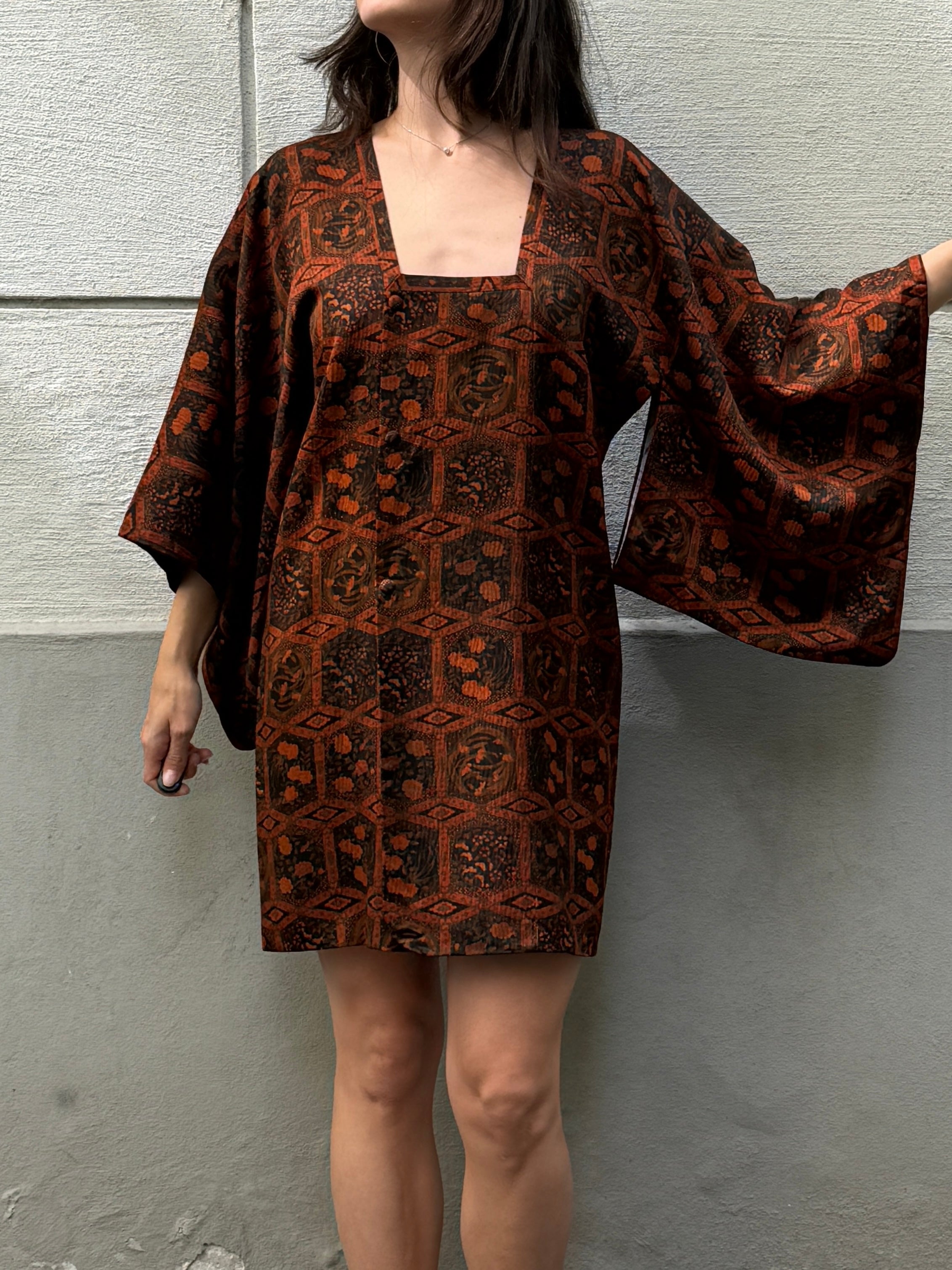 Vintage Authentic Red Japanese Kimono Dress