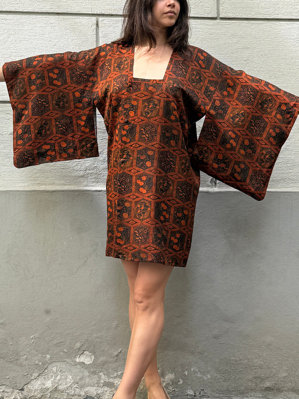 Vintage Authentic Red Japanese Kimono Dress