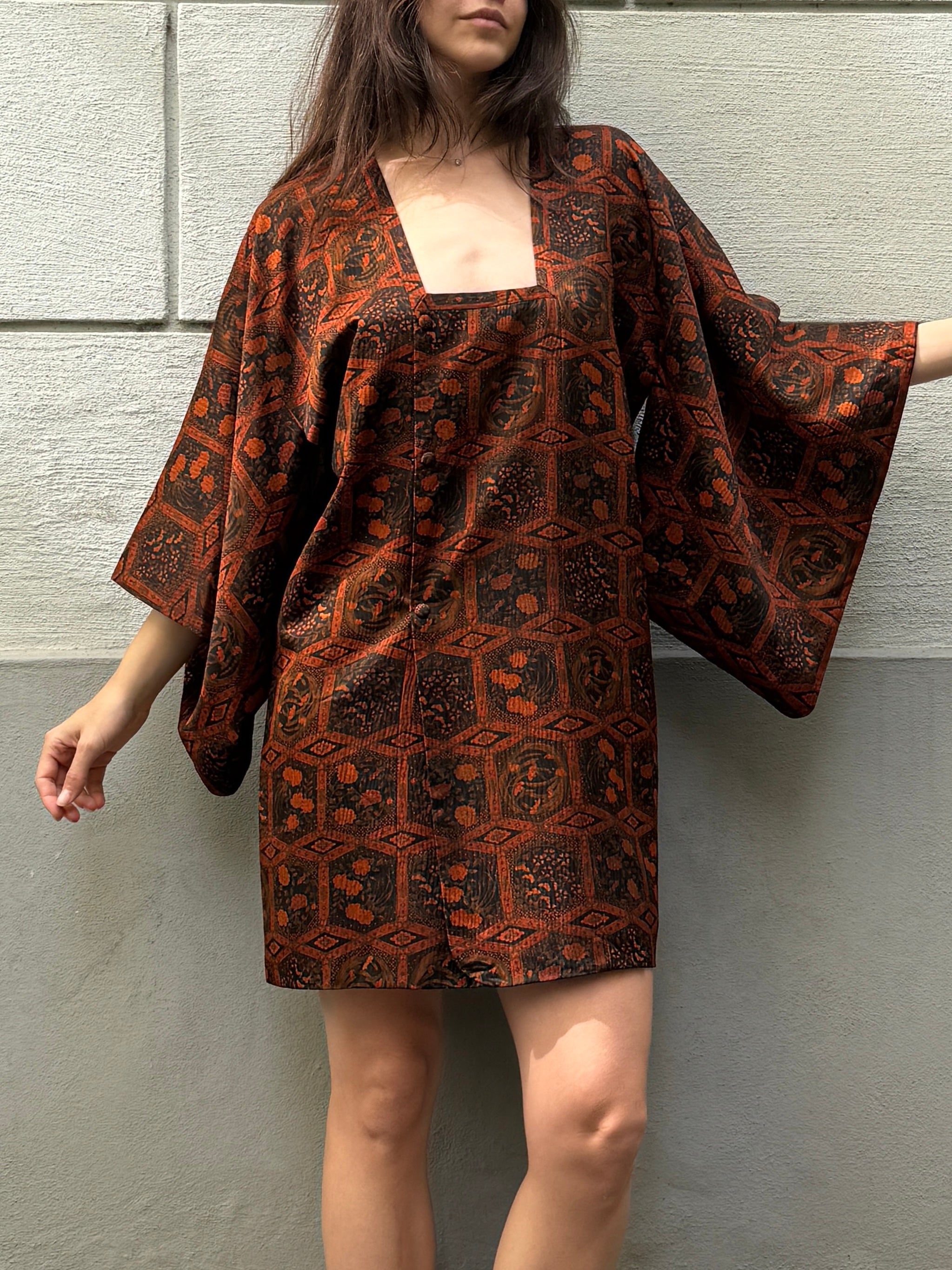 Vintage Authentic Red Japanese Kimono Dress