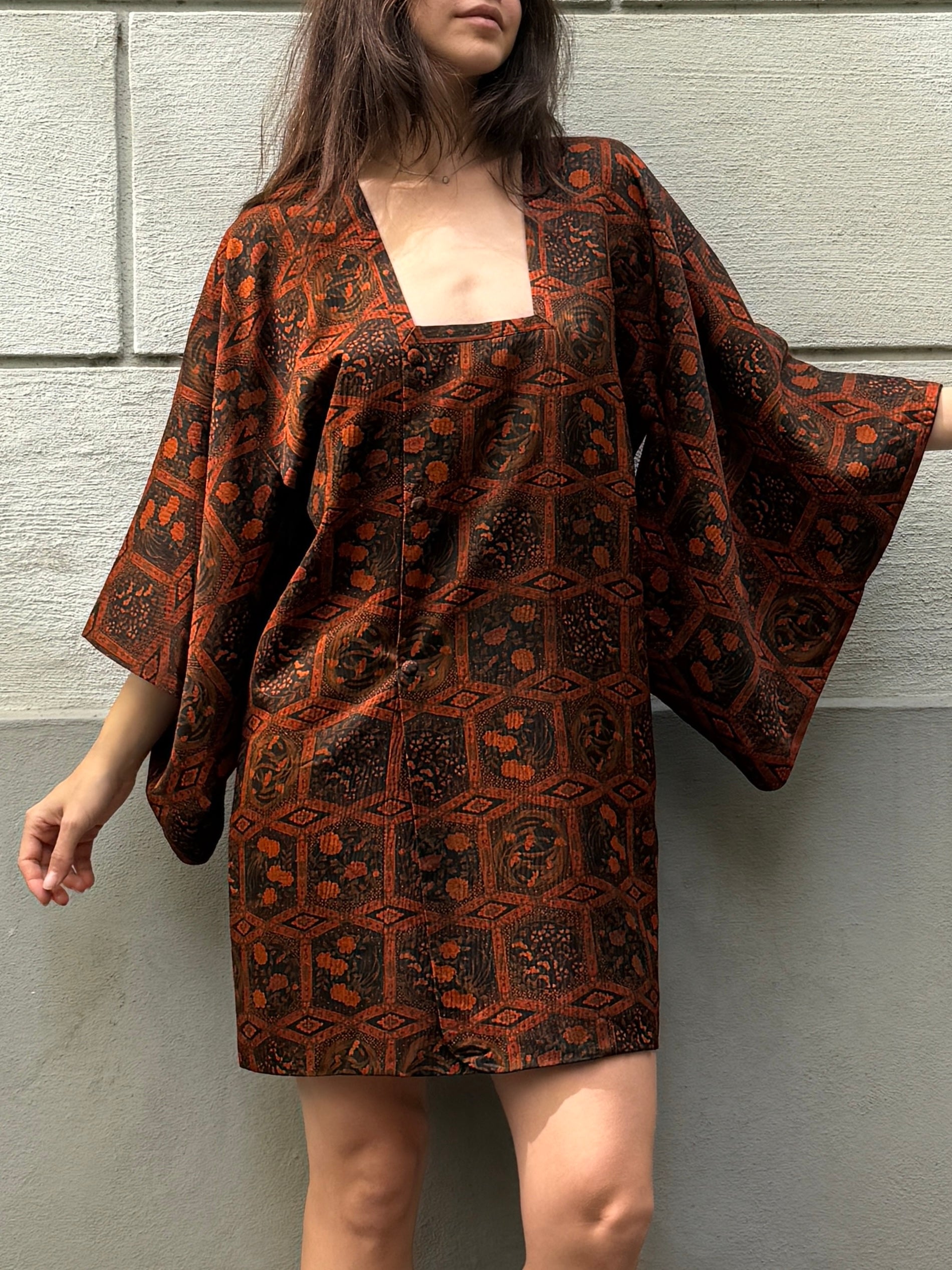 Vintage Authentic Red Japanese Kimono Dress