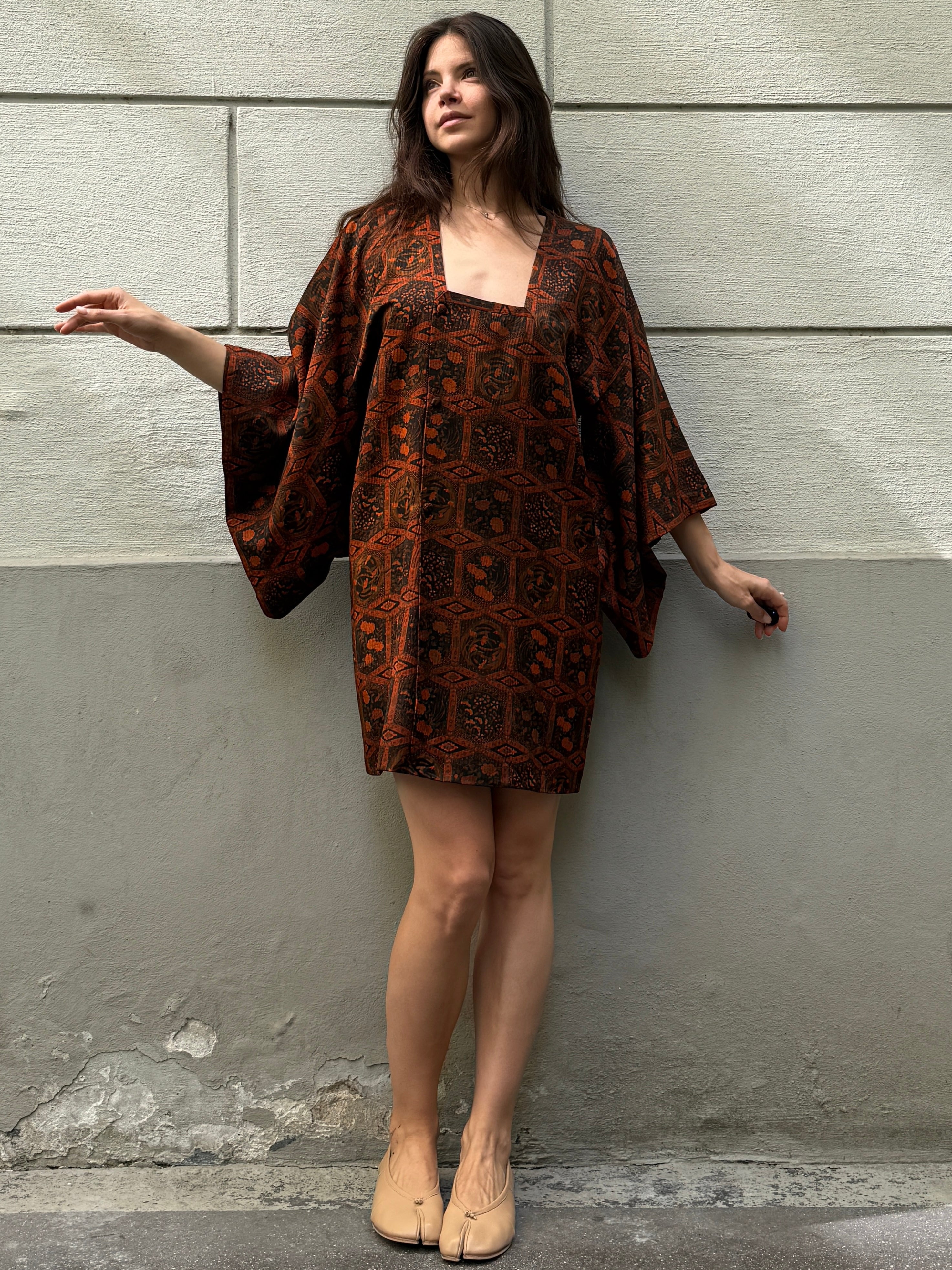 Vintage Authentic Red Japanese Kimono Dress