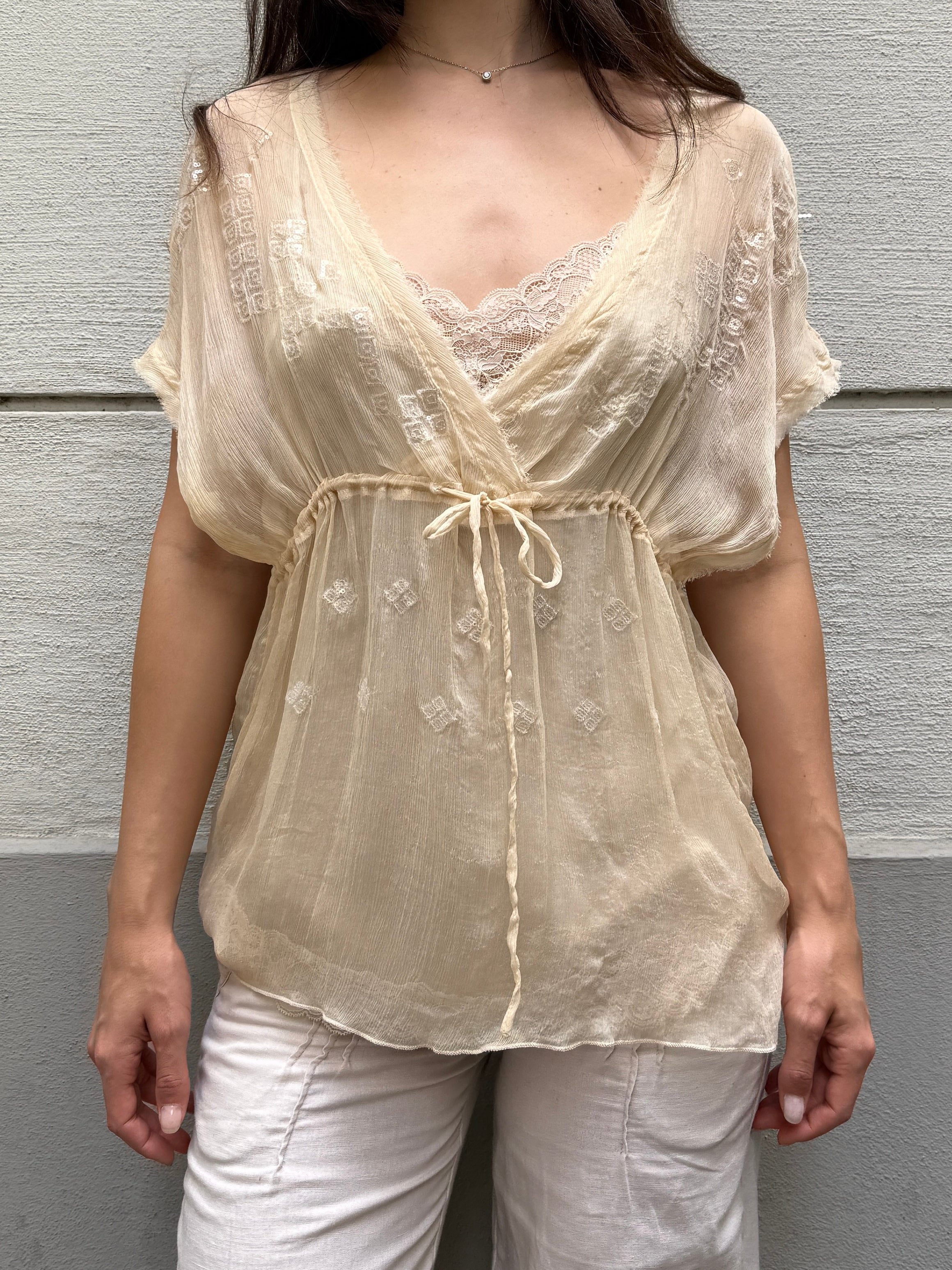 Vintage Y2K 100% Silk Cream Blouse M/L
