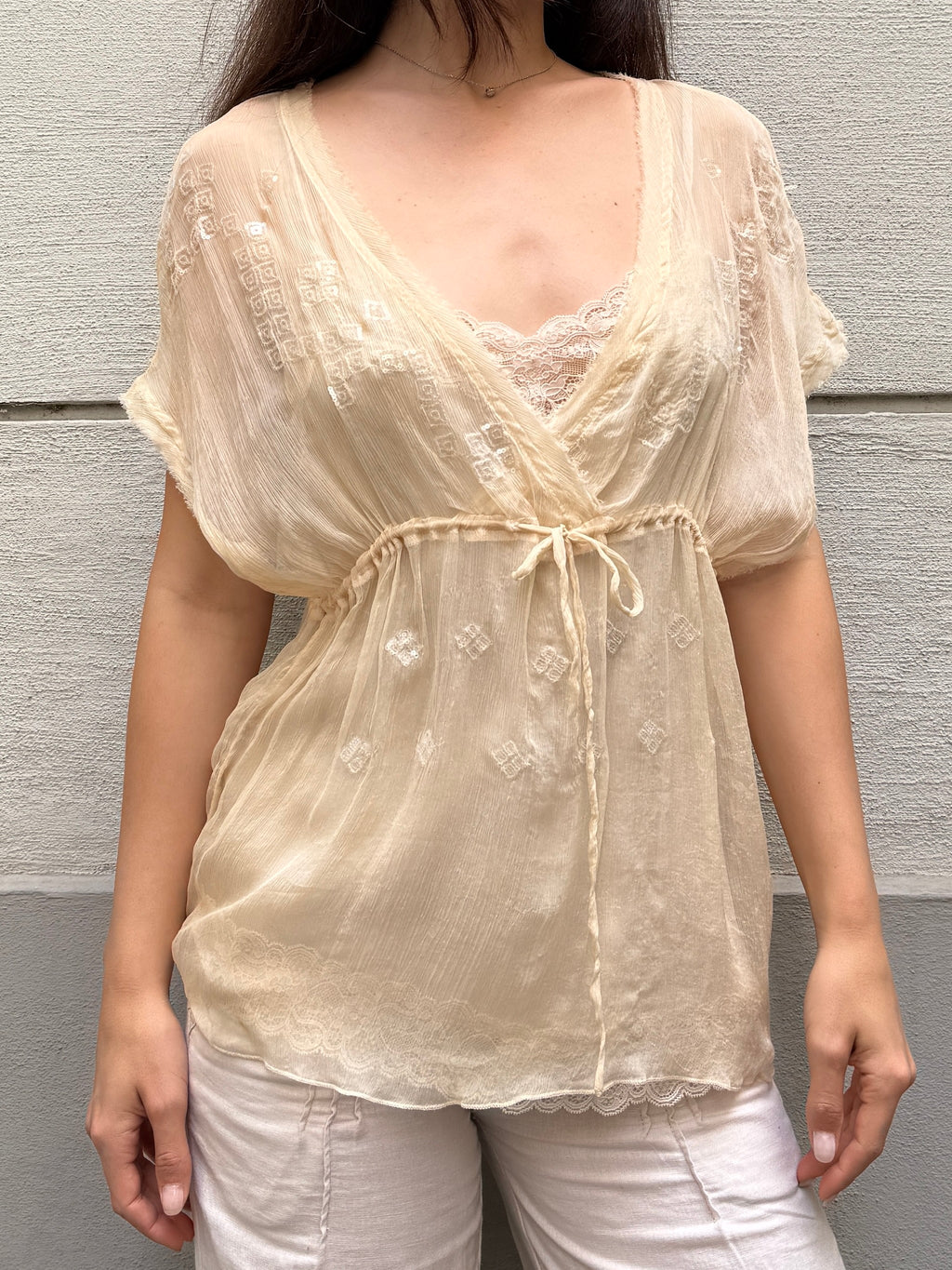 Vintage Y2K 100% Silk Cream Blouse M/L
