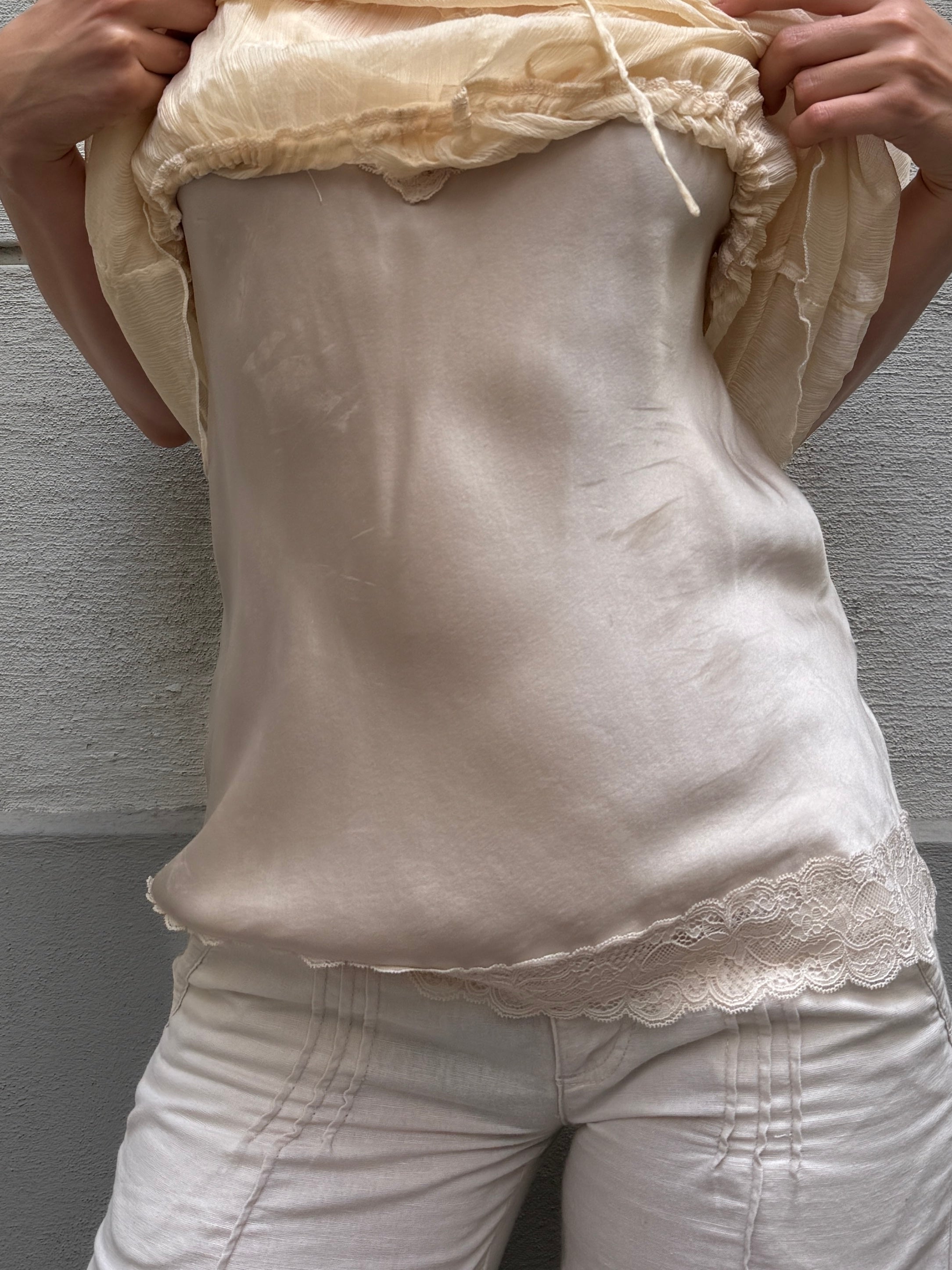 Vintage Y2K 100% Silk Cream Blouse M/L