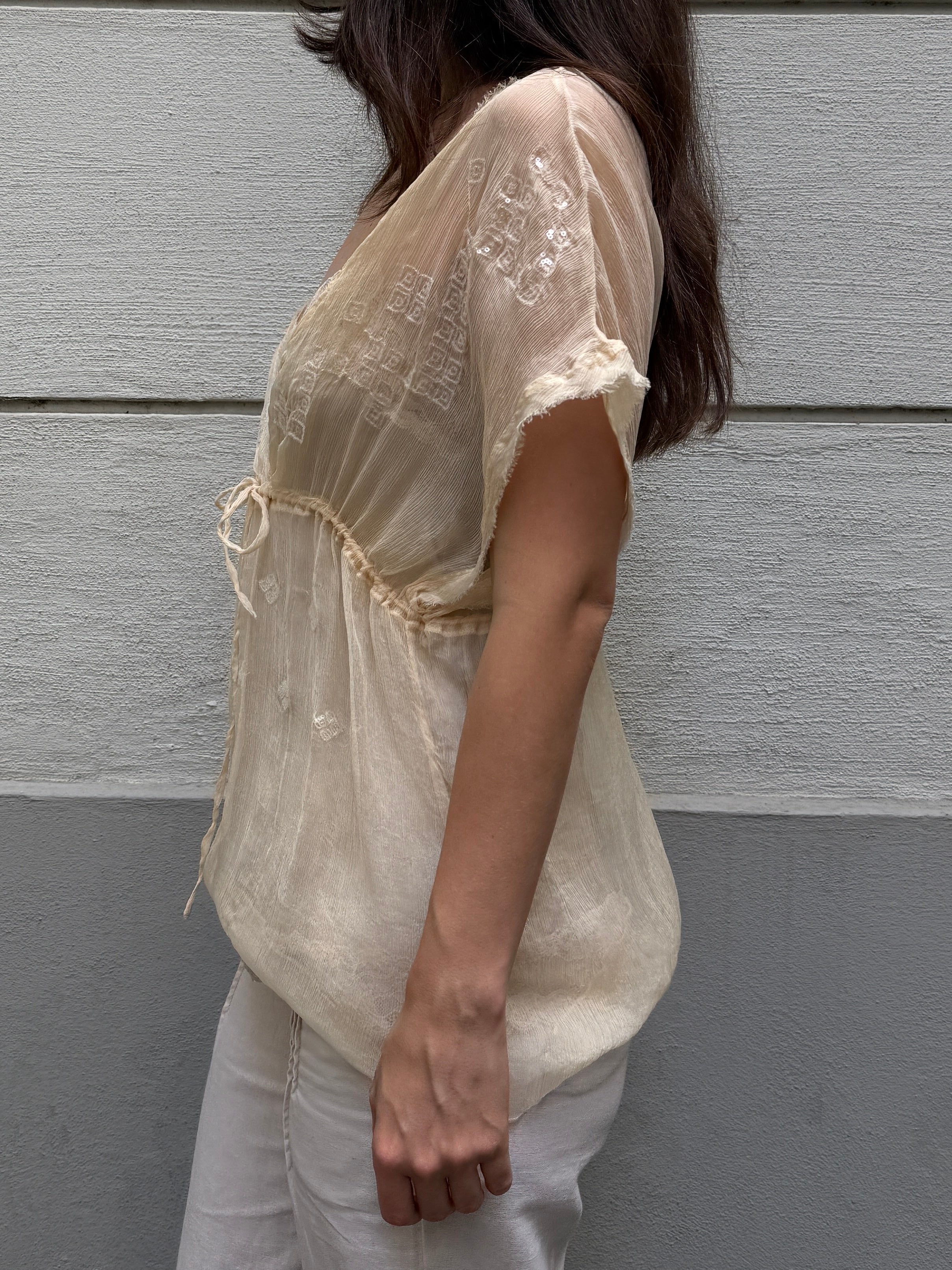 Vintage Y2K 100% Silk Cream Blouse M/L