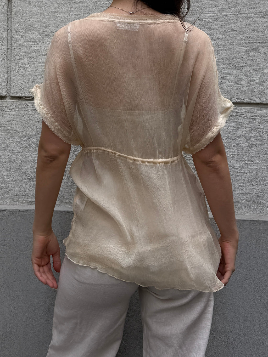 Vintage Y2K 100% Silk Cream Blouse M/L