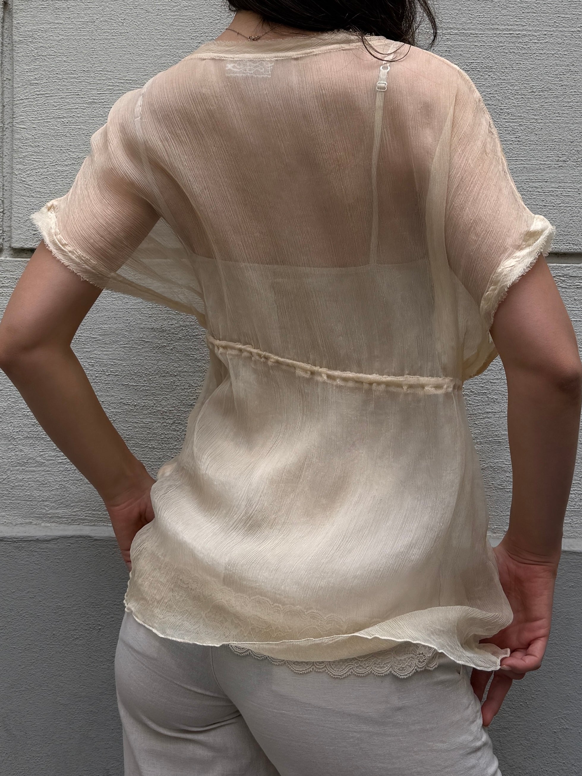 Vintage Y2K 100% Silk Cream Blouse M/L