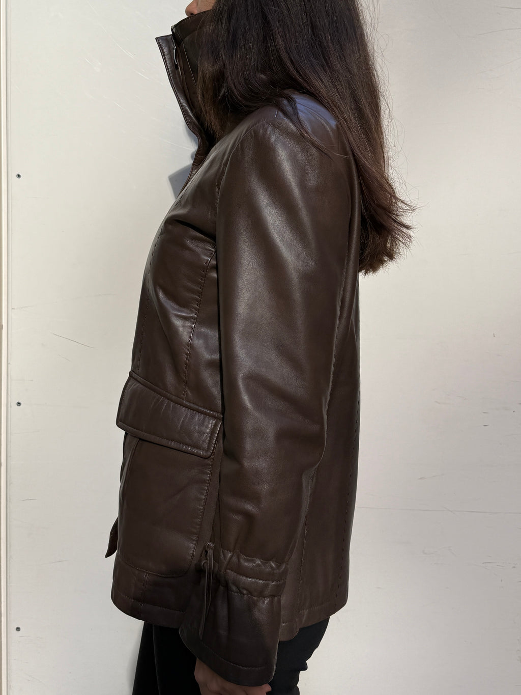 Vintage 100% Genuine Leather Brown High Neck Jacket M