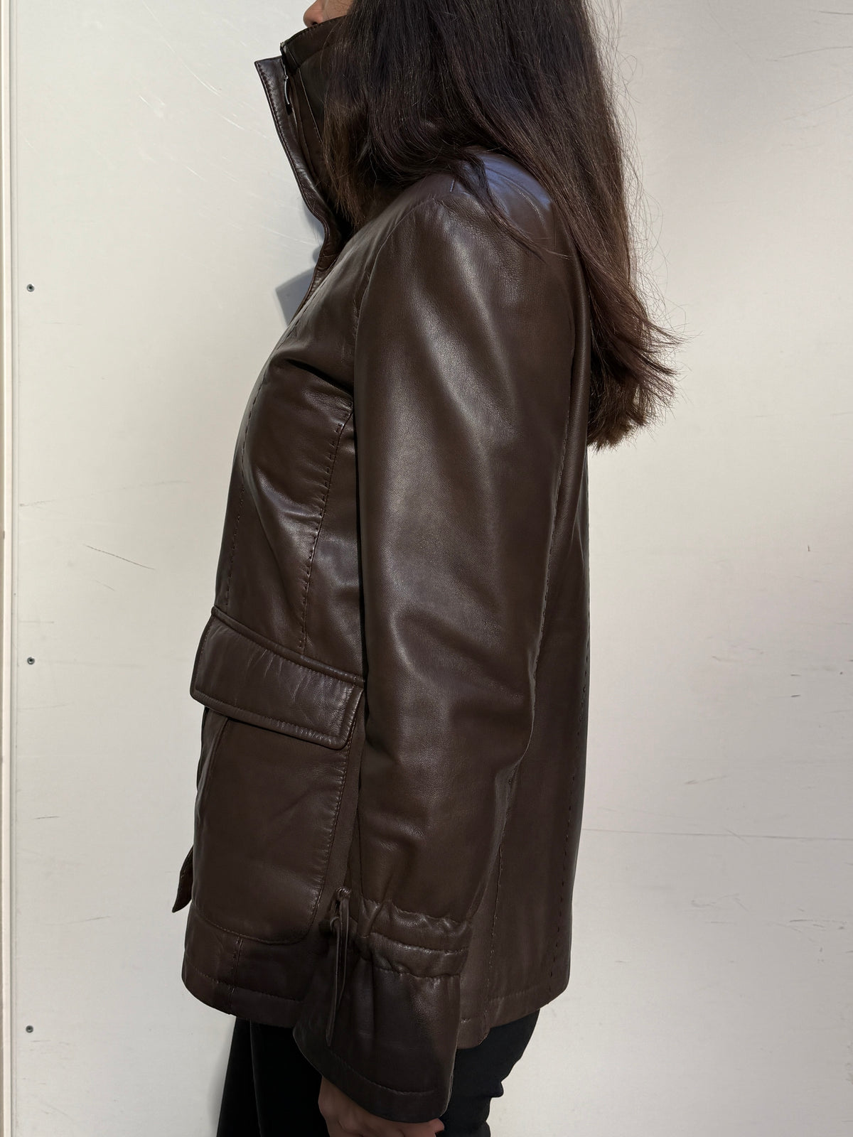 Vintage 100% Genuine Leather Brown High Neck Jacket M