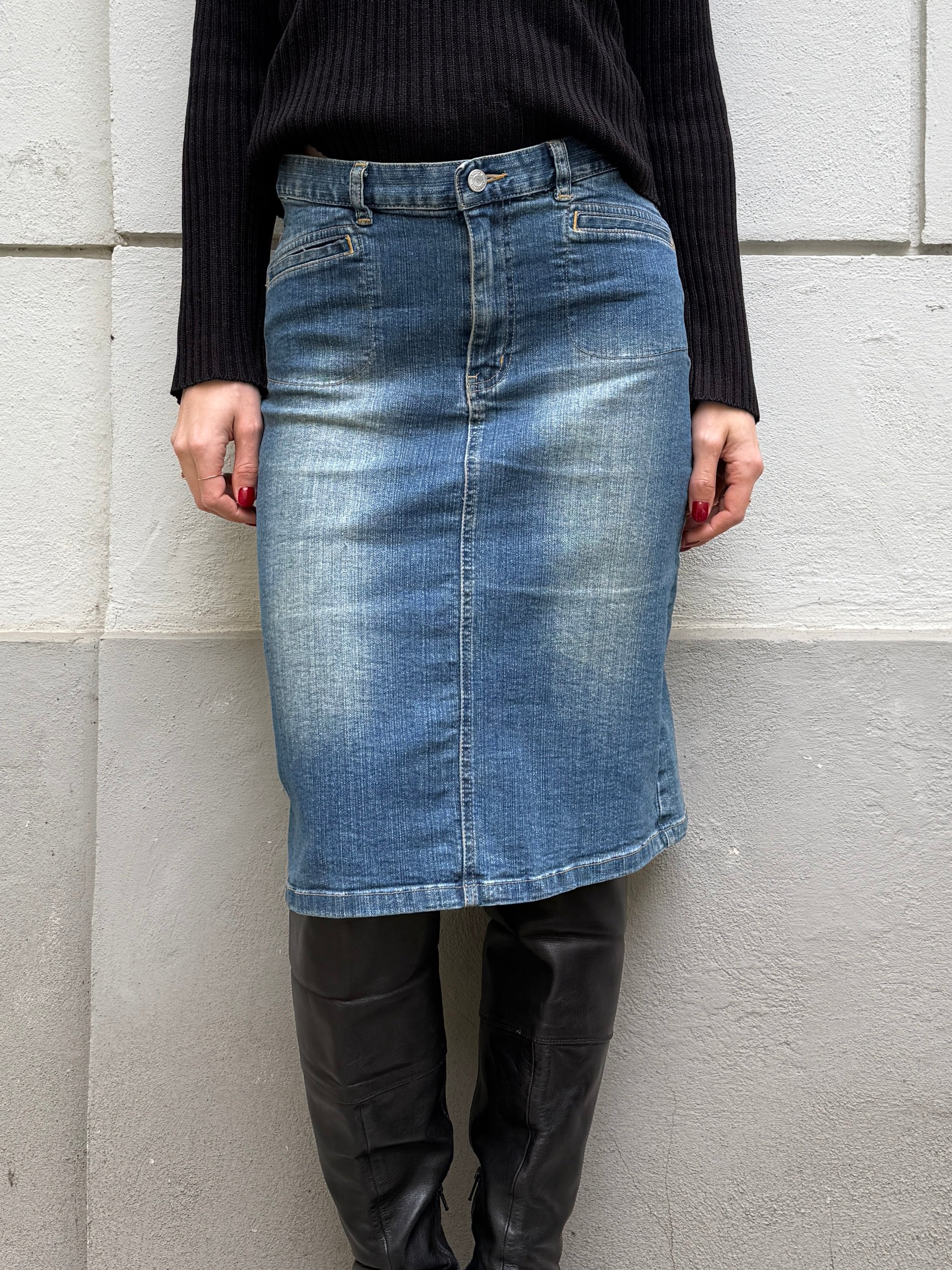 Vintage Denim Knee Length Mid Waist Skirt S/M
