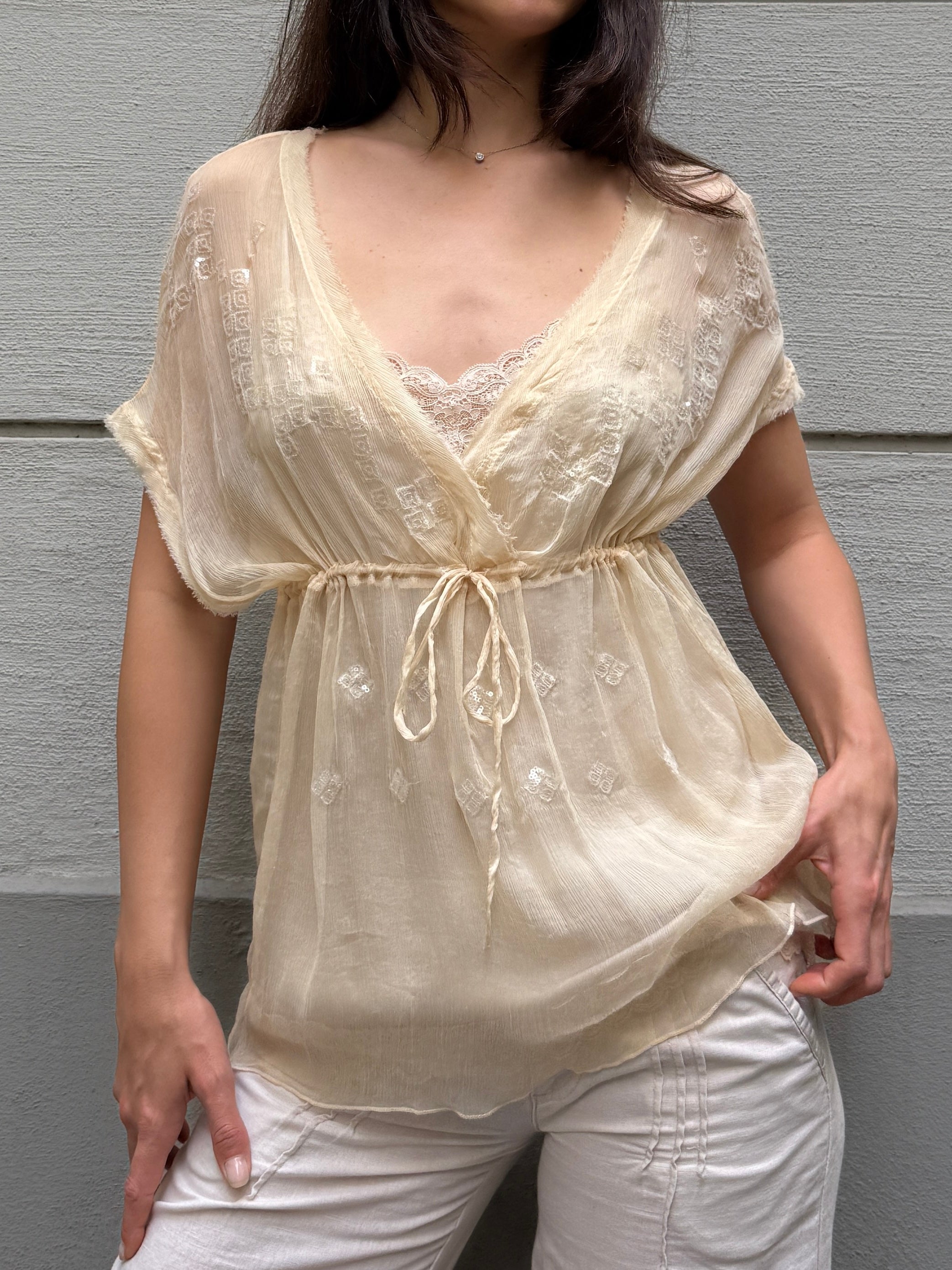 Vintage Y2K 100% Silk Cream Blouse M/L