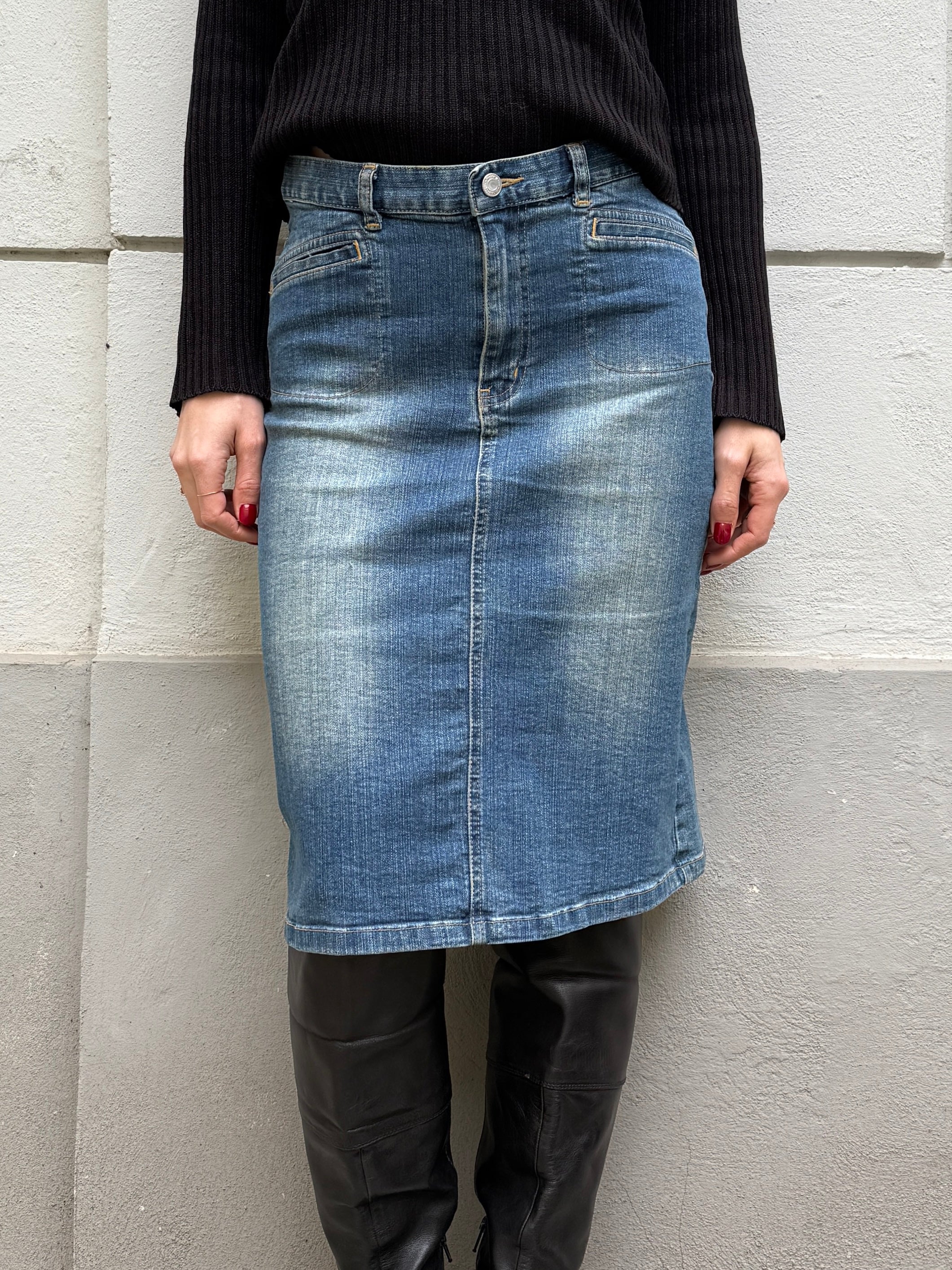 Vintage Denim Knee Length Mid Waist Skirt S/M